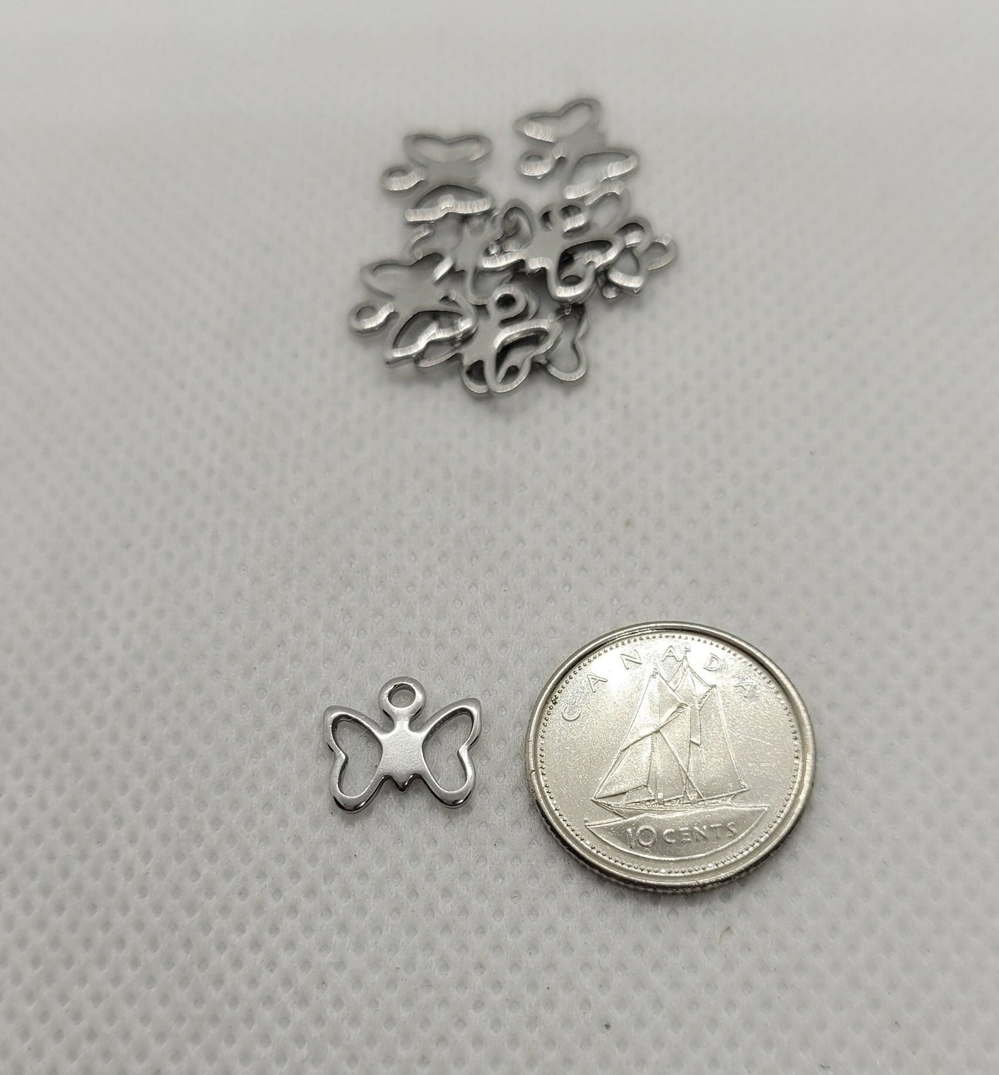 Small Stainless Butterfly Charms, 10 pieces, Silver, 9x10x1mm, Hole ~1.3mm, Silver Jewelry Making Supplies