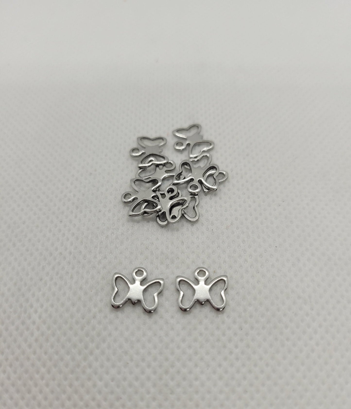 Small Stainless Butterfly Charms, 10 pieces, Silver, 9x10x1mm, Hole ~1.3mm, Silver Jewelry Making Supplies