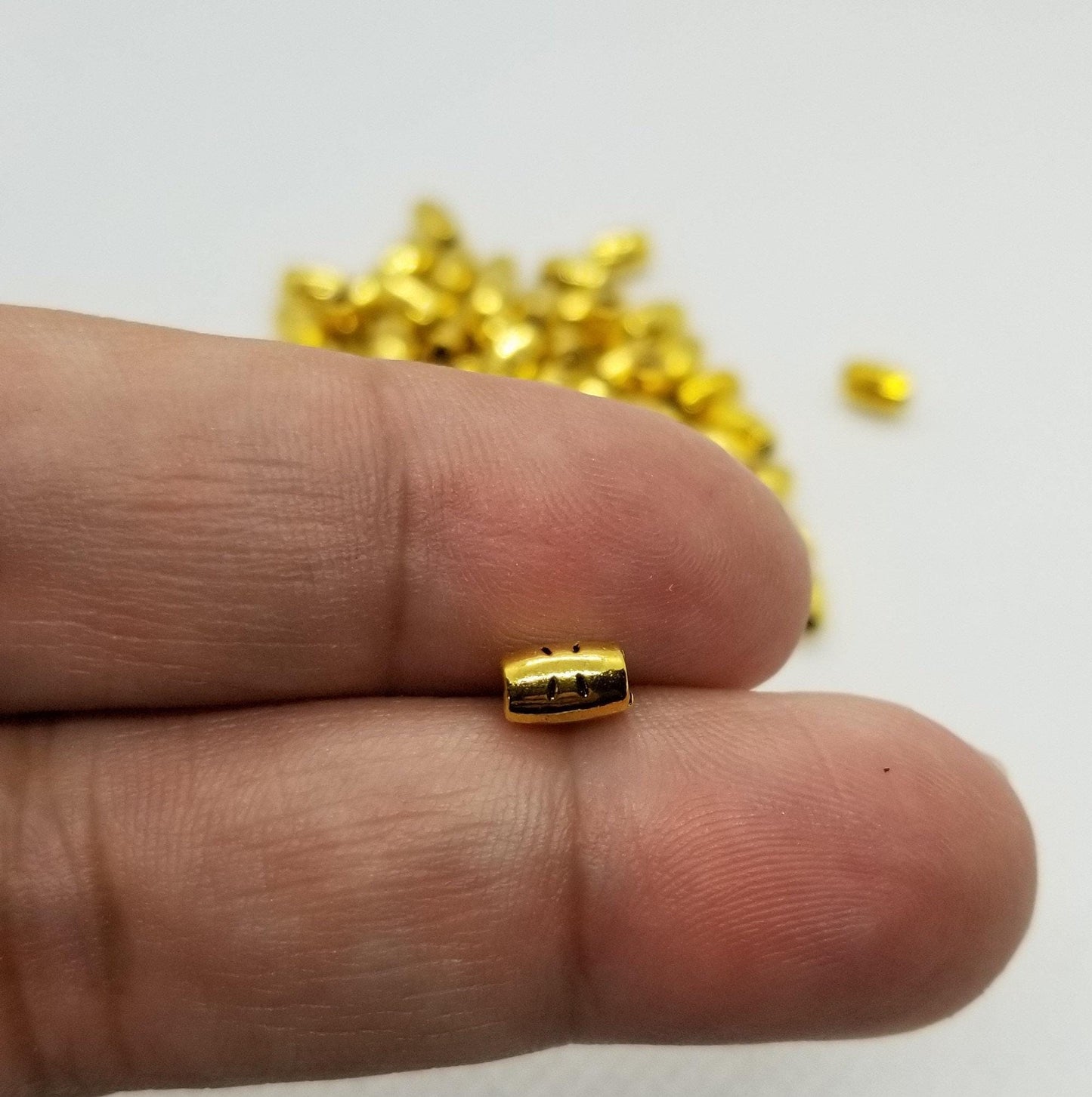 50 pieces Golden Etched Tube, Small Column, Rice Grain Shape, Lead Free, Cadmium Free, Antique Golden , 6mmx4mm, hole 2mm