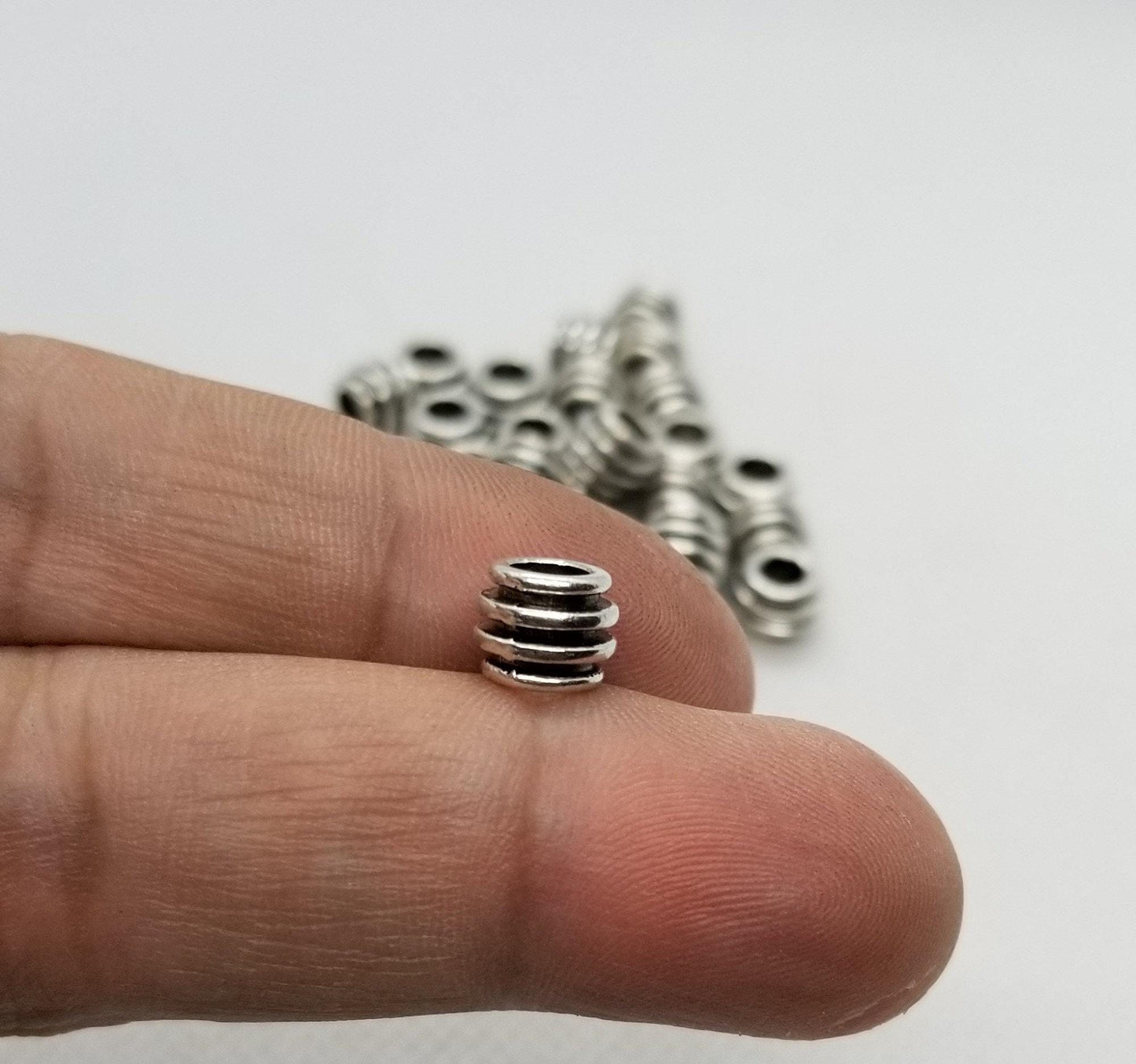 10 pieces Ridged Large Hole Spacer Beads, Tibetan Style Alloy, Cadmium, Nickel, Lead Free, Column, Silver Gold and Bronze, 8x6mm, hole 4mm