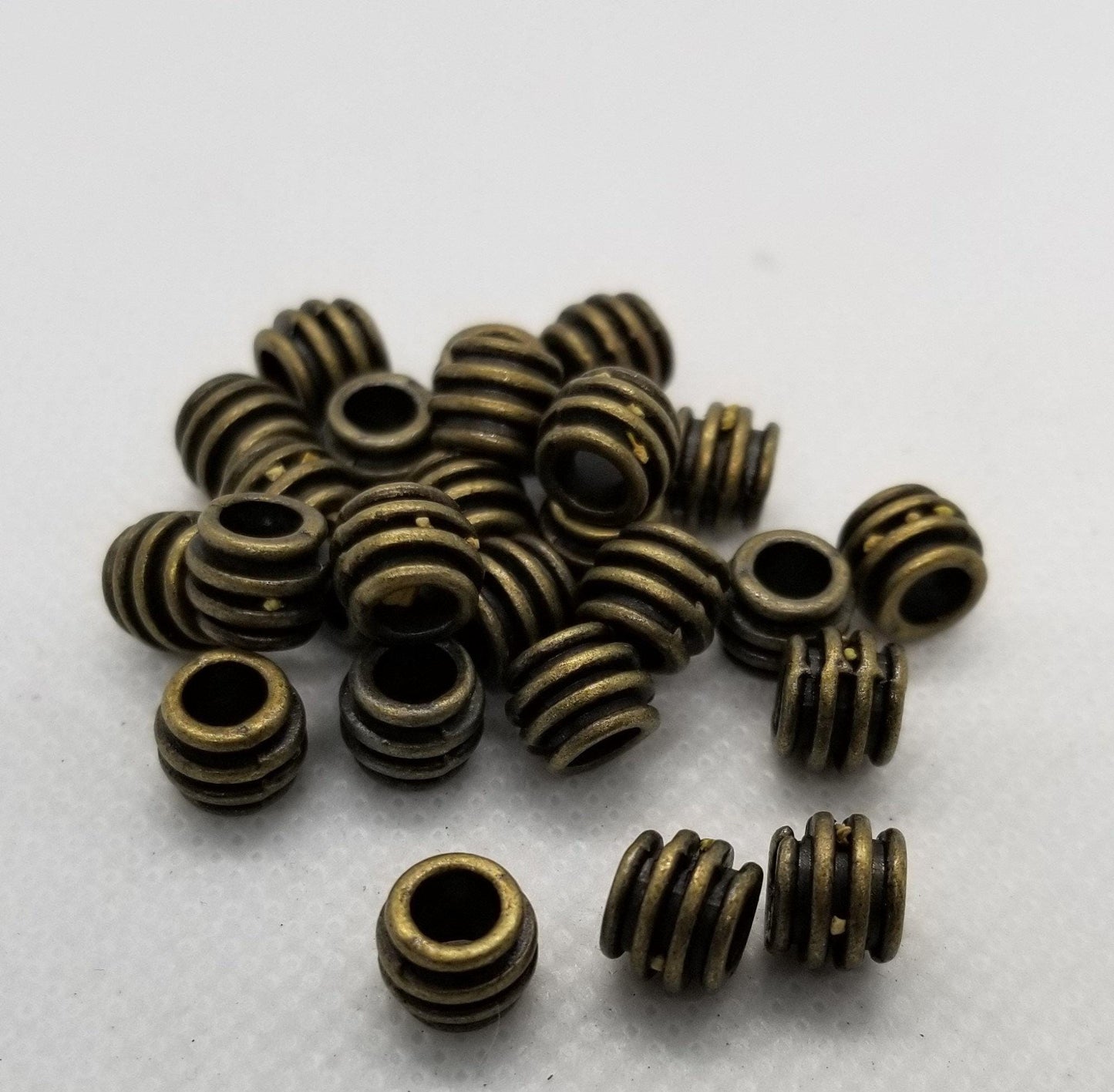 10 pieces Ridged Large Hole Spacer Beads, Tibetan Style Alloy, Cadmium, Nickel, Lead Free, Column, Silver Gold and Bronze, 8x6mm, hole 4mm