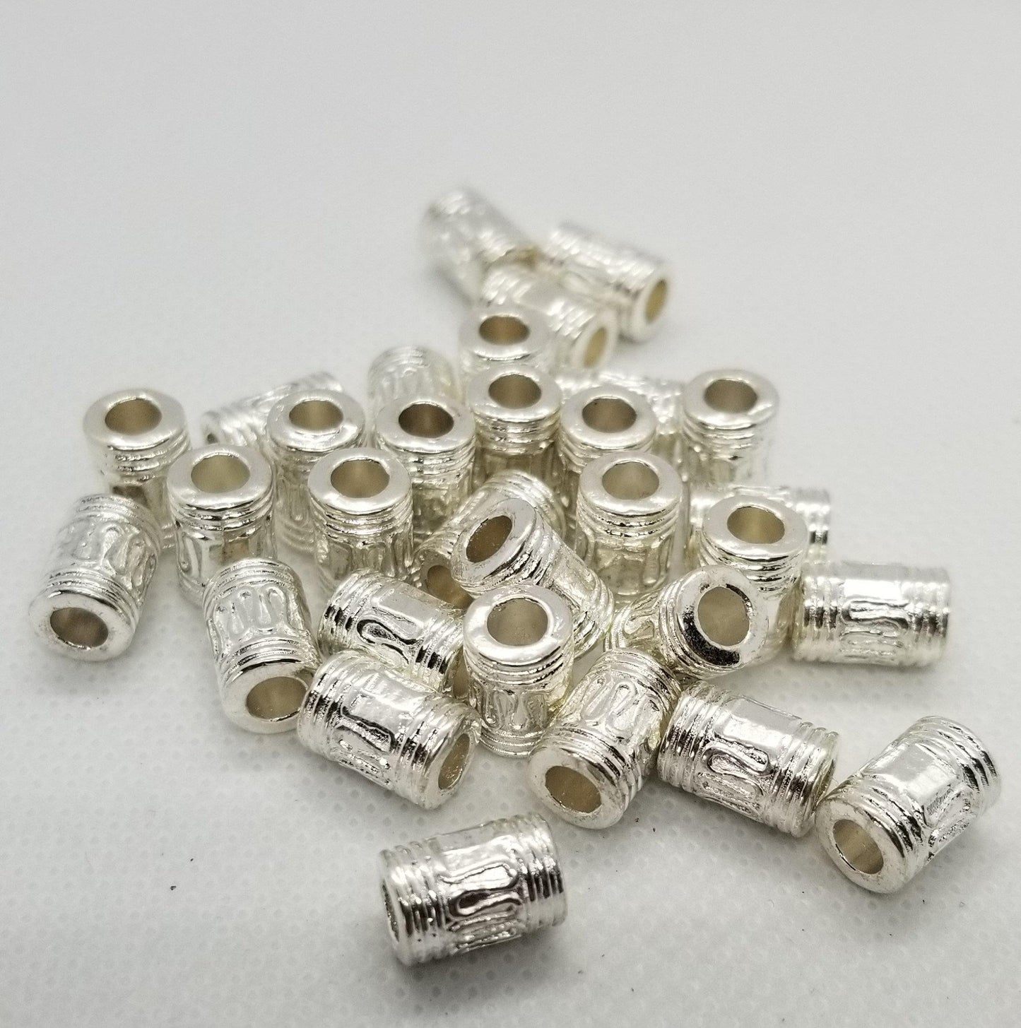 10 pieces Bright Silver Column Spacer Bead, Tibetan Style Alloy, Lead, Cadmium, Nickel Free, 10x7mm, Large Hole 4mm, hair beard dread bead