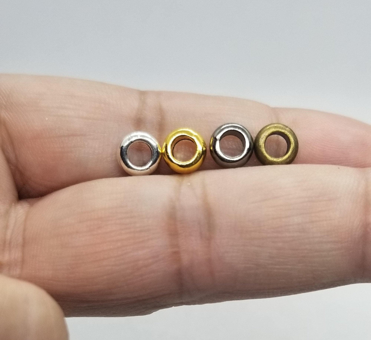 25 pcs Donut Spacer Beads, Rondelle, Lead, Nickel, Cadmium Free, Silver, Gold, Gunmetal or Antique Bronze, 7mm x 3mm, hole 4mm, large hole