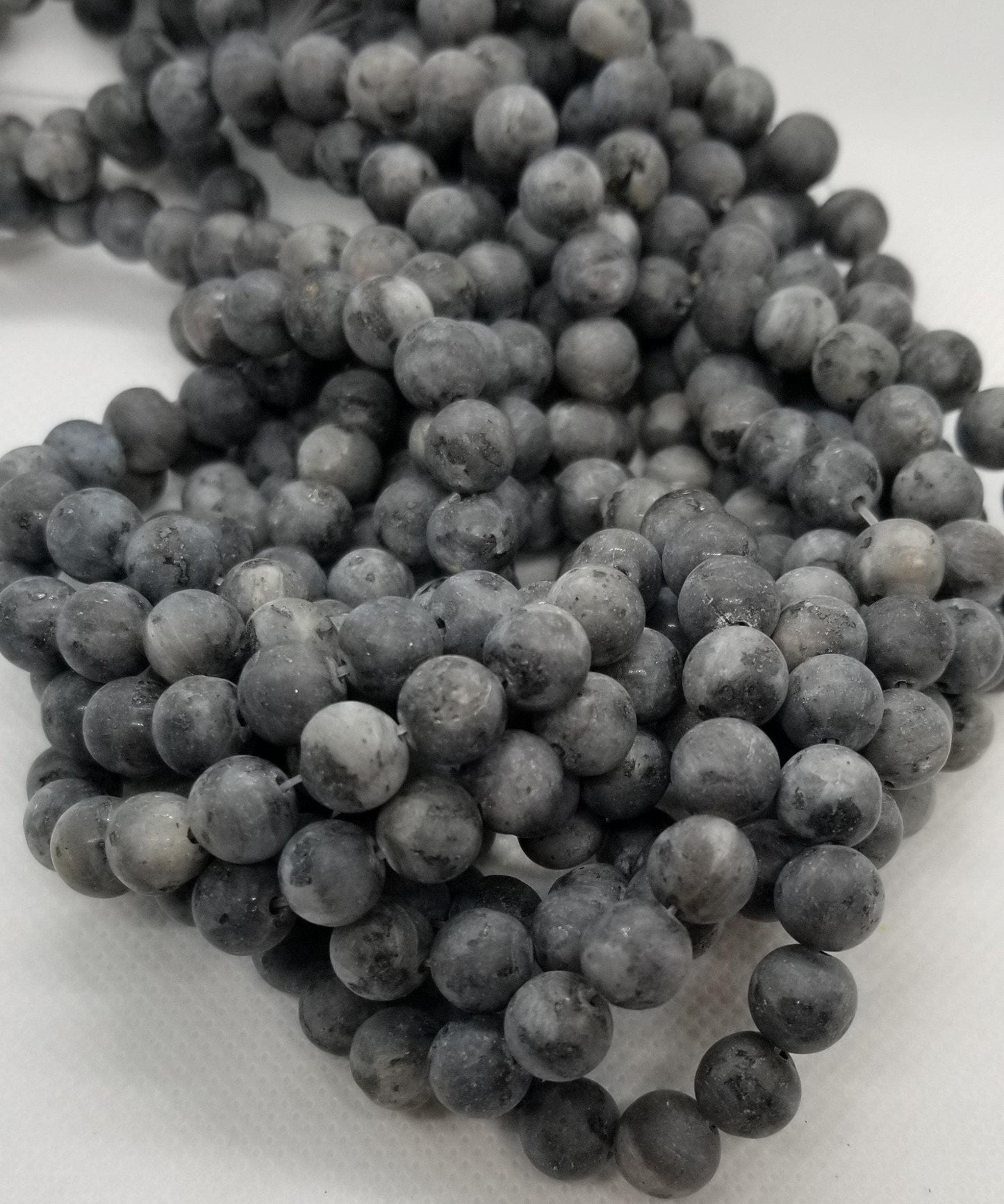 1 strand Natural Black Labradorite Beads, Round, Frosted, Matte, 8mm, Hole: 1mm; about 45pcs/strand, 14.9'' (38cm), Full Strand