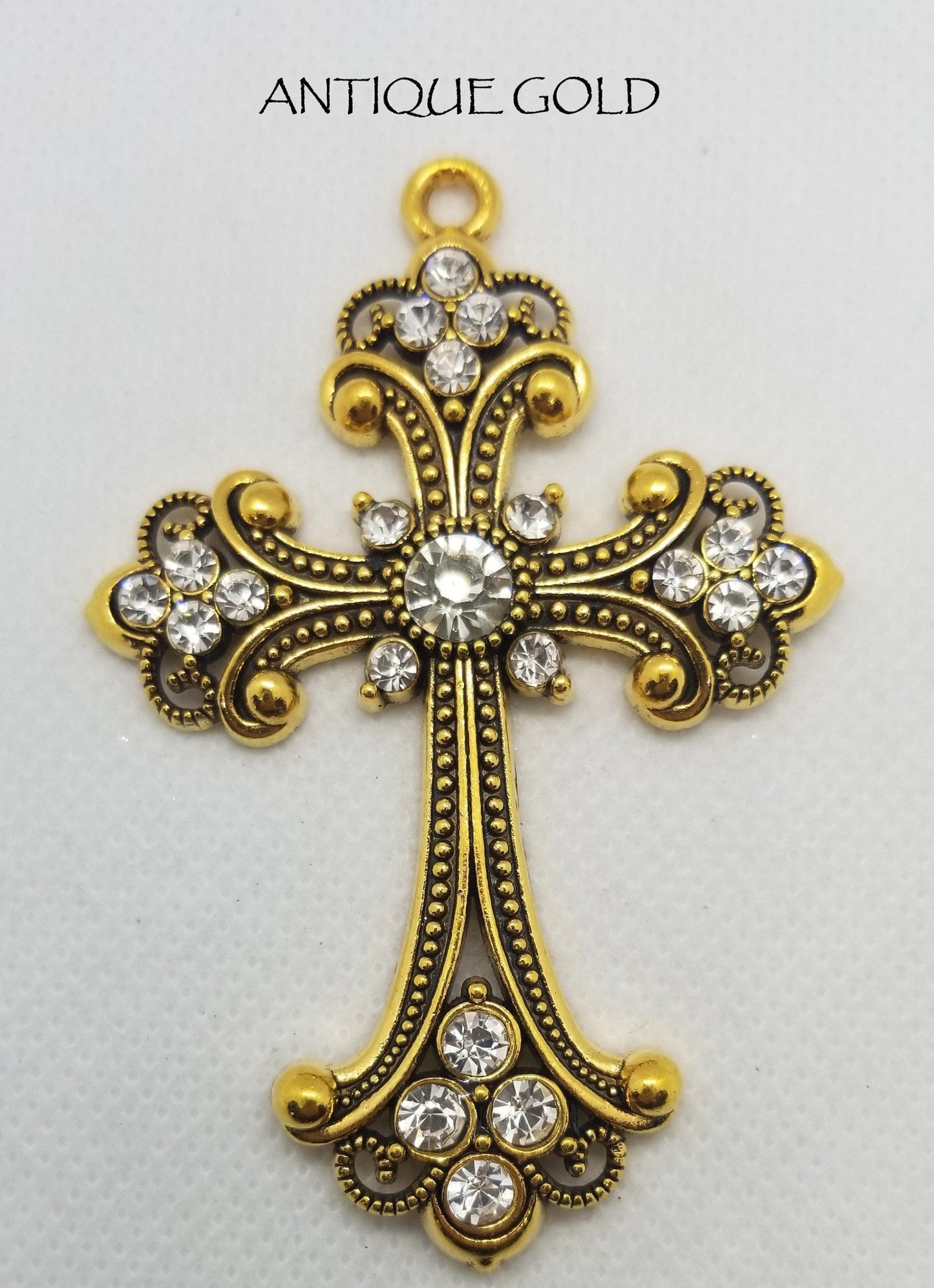 2 pcs Extra Large Rhinestone Cross, Big Pendant, Choose from Silver, Antique Silver, Gold or Antique Gold, 75x50x7mm, Hole 3.5mm