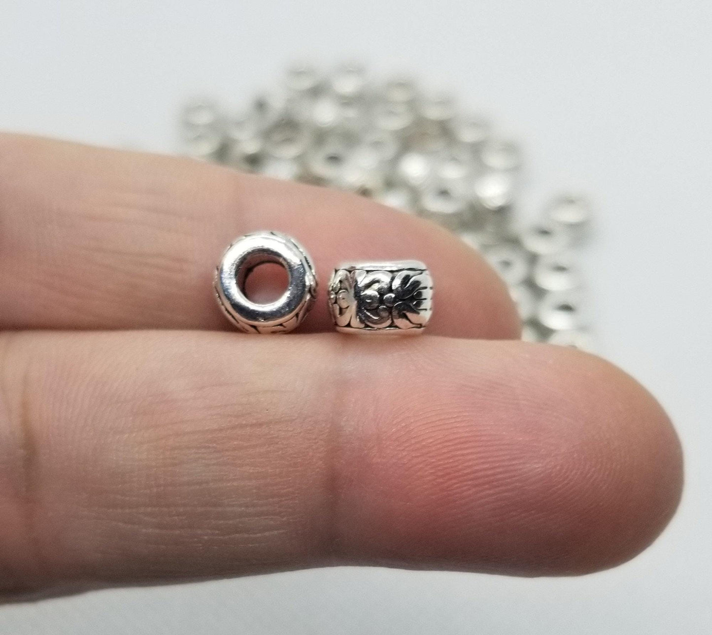 10 pcs Large Silver Rondelle Spacer Beads, Tibetan Style, Lead, Cadmium Free, Antique Silver, 8x5.5mm, Large Hole 3.5mm