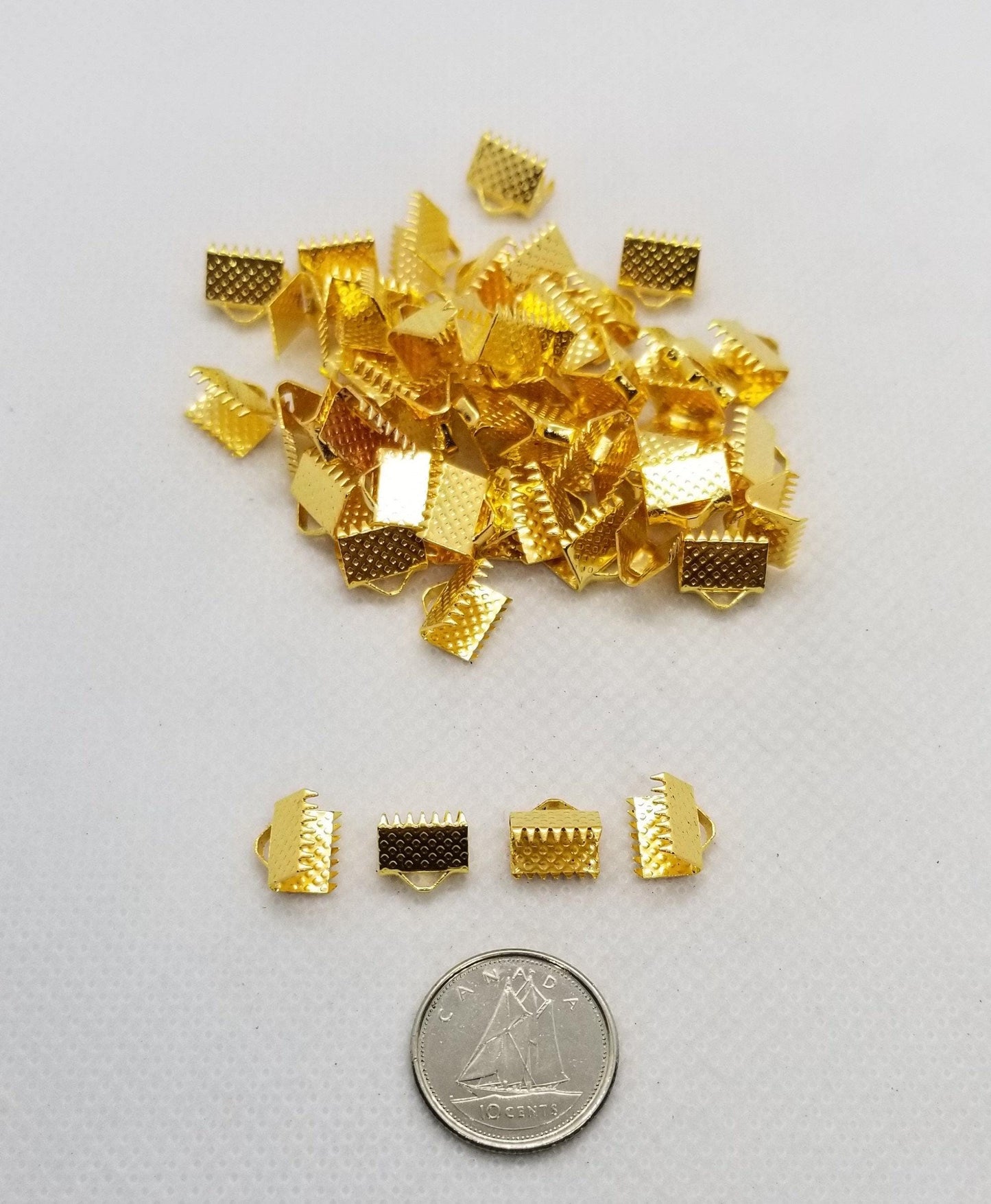 20 pieces Ribbon Crimp Ends, Iron, Choose from 3 Colours, Silver, Golden, Bronze, 8x8mm, Hole 2mm