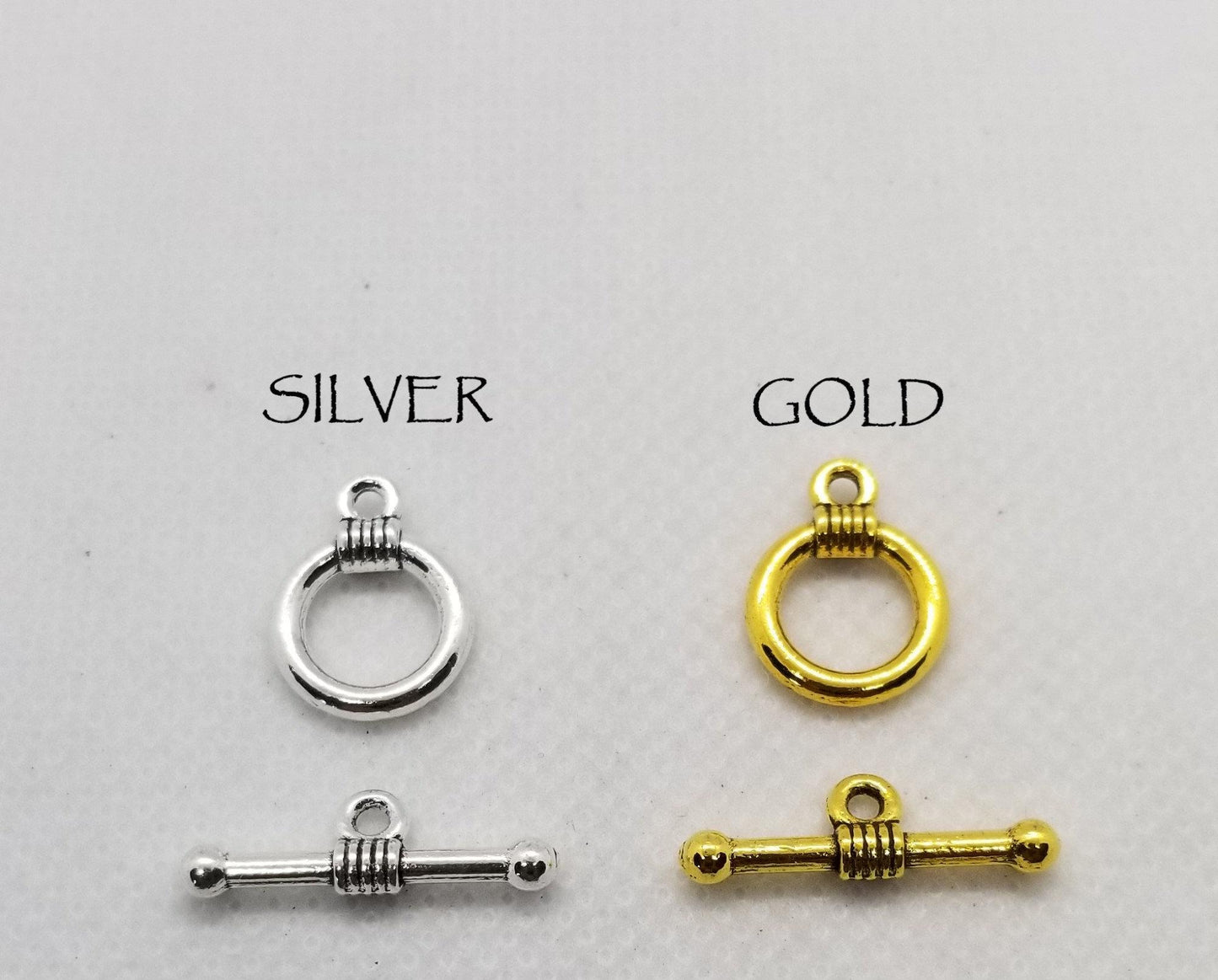 5 sets Round Toggle Clasps, Silver or Gold tone, Jump Rings Optional, Lead, Nickel, Cadmium Free, Ring 11x15mm, Bar 20mm long, hole 2mm