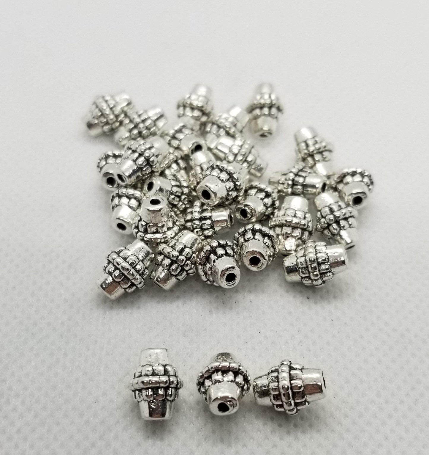 10 pieces Silver Bicone Spacer Bead, Tibetan Silver Beads, Lead, Nickel Free, Antique Silver, 10mm long x 8mm diameter, Hole: 2mm