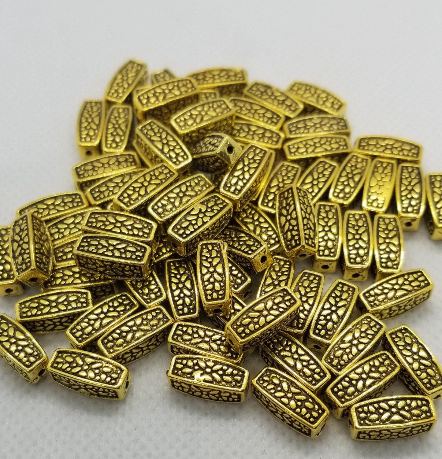 10 pcs Golden Bar Column Spacer Bead, Tibetan Style, Antique Golden Color, Lead, Nickel, Cadmium Free, about 12x5x5mm, Hole 1.5mm