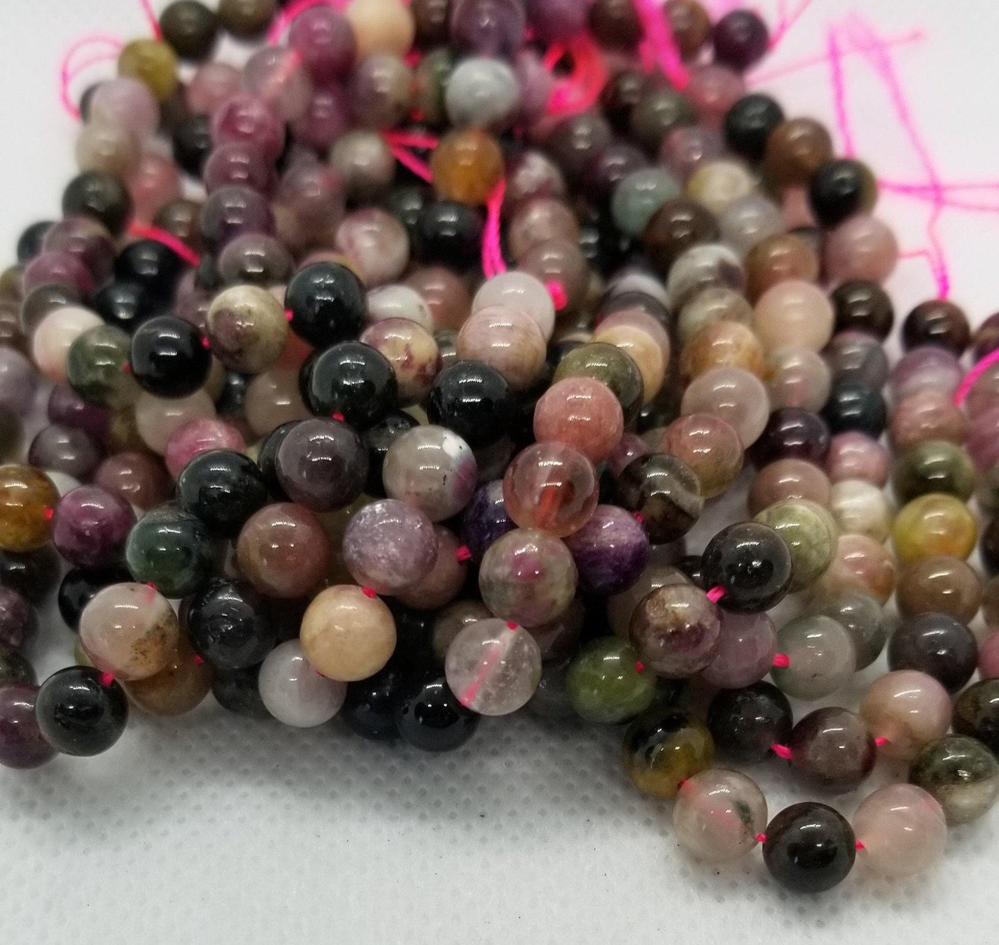 1 strand Natural Rainbow Tourmaline Beads, Polished, Round, 6mm, Hole 1mm, about 30pcs/strand