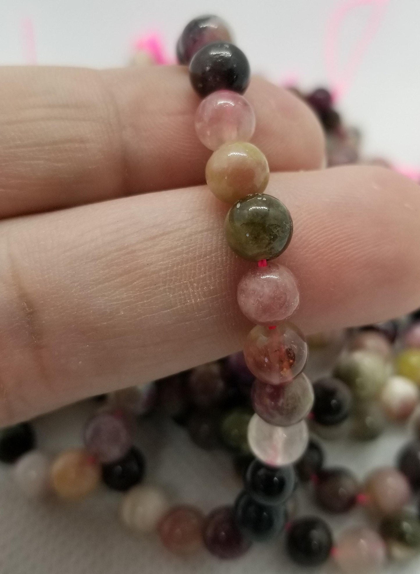 1 strand Natural Rainbow Tourmaline Beads, Polished, Round, 6mm, Hole 1mm, about 30pcs/strand