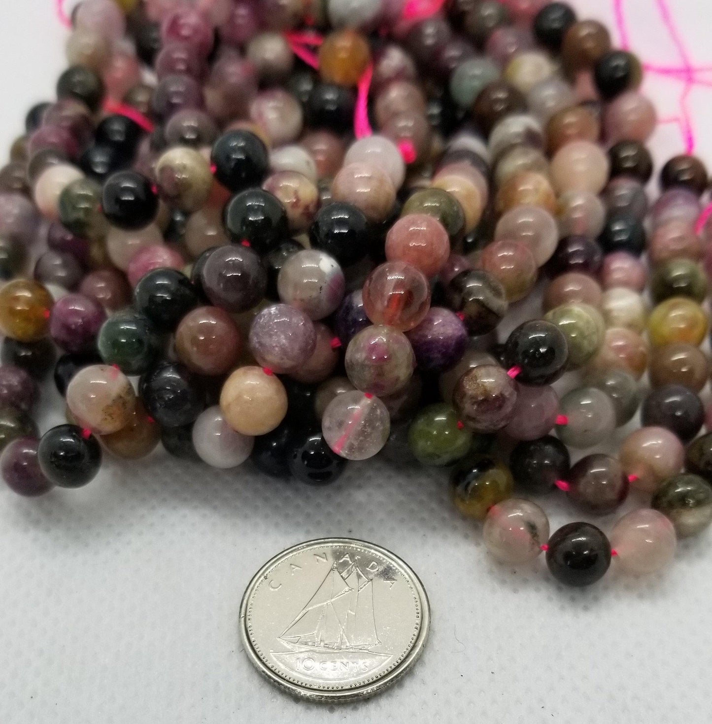 1 strand Natural Rainbow Tourmaline Beads, Polished, Round, 6mm, Hole 1mm, about 30pcs/strand