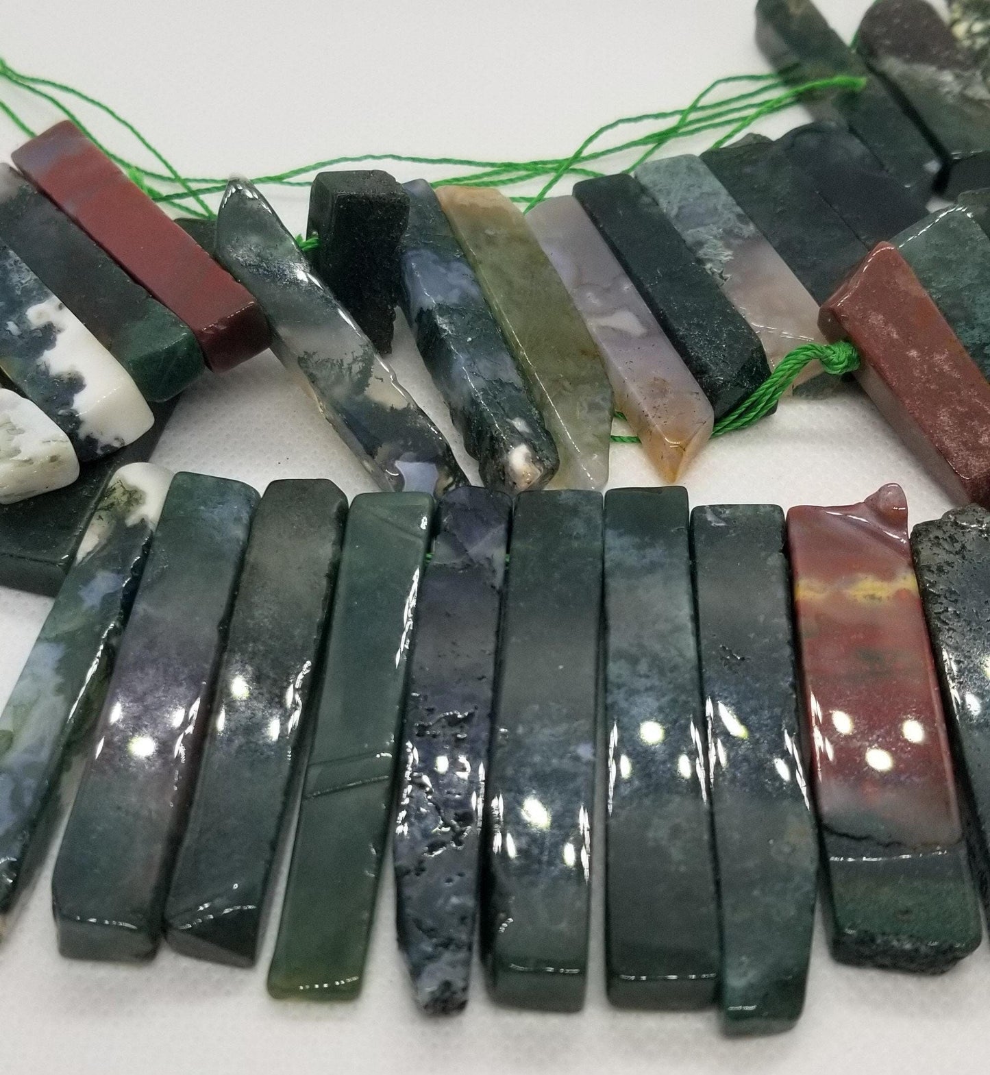 4 pieces Natural Indian Agate Crystal Points, Top Drilled, Rectangle, Semi-Polished, Rough Polish, 20~65x7~15x6~10mm, Hole 2mm