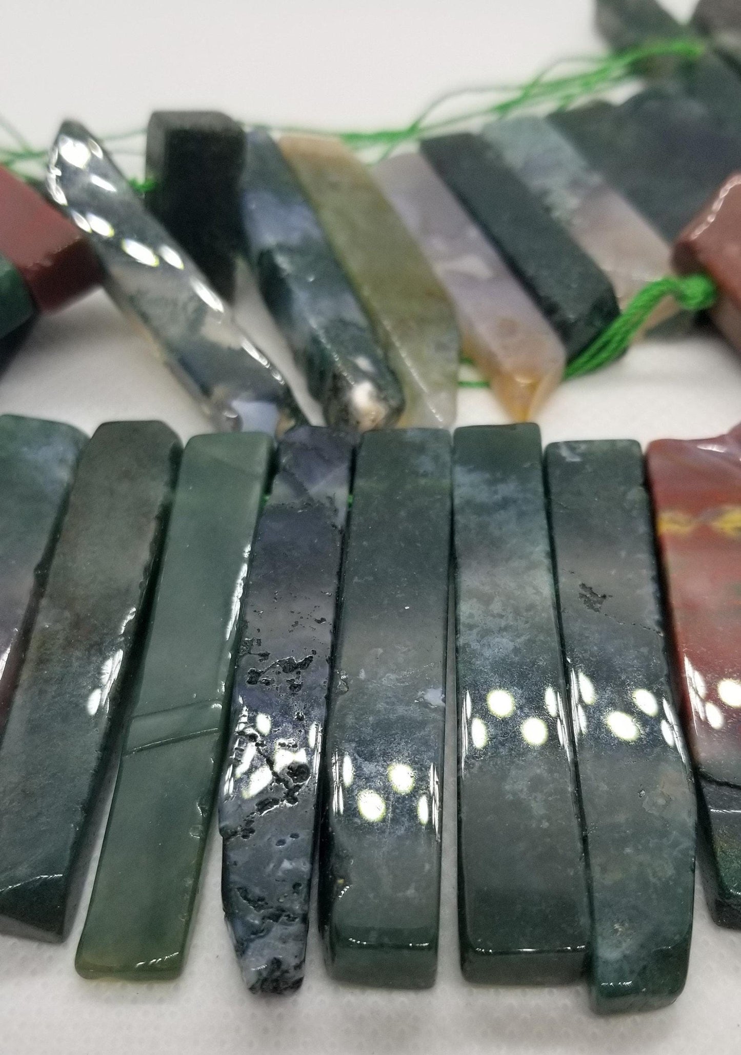 4 pieces Natural Indian Agate Crystal Points, Top Drilled, Rectangle, Semi-Polished, Rough Polish, 20~65x7~15x6~10mm, Hole 2mm