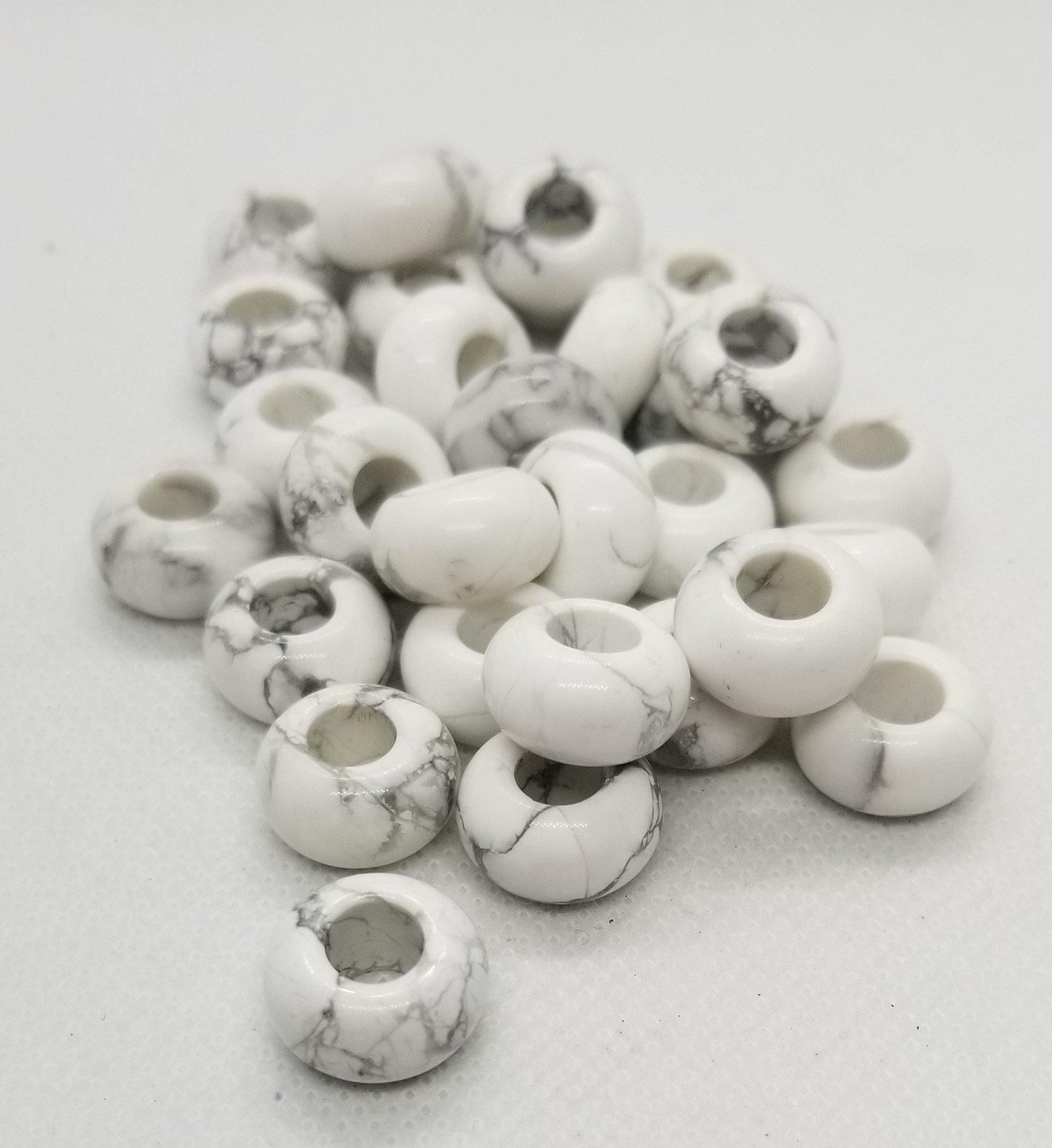 4 pcs Natural White Howlite Rondelle, large hole bead, polished, European bead, 14x8mm, Large hole 6mm, macrame hair beard kumihimo jewelry