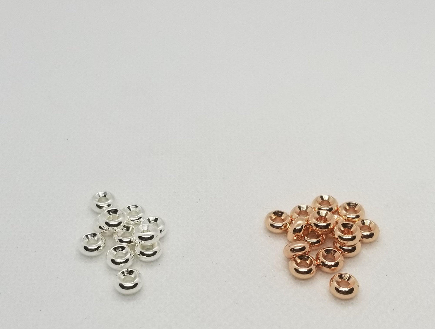 25 pcs Rondelle Bead Spacers, Silver or Rose Gold, Lead, Cadmium & Nickel Free, Donut, Round Edge, 6mmx3mm, Hole 2mm