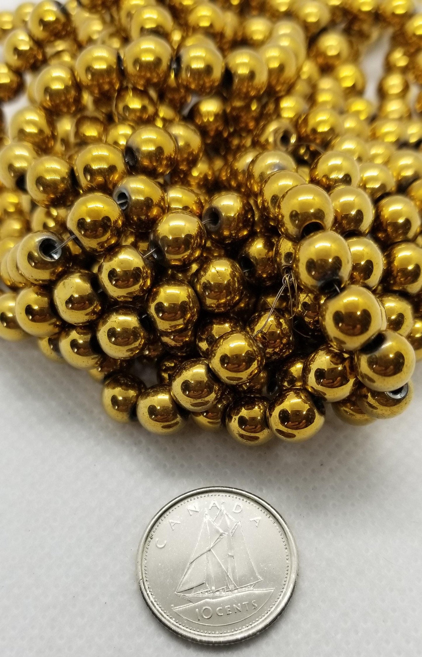 1 strand Round Gold Hematite Beads, Grade A, Non-magnetic Synthetic Round, Golden Plated, 4-6-8mm, Hole 1mm, Full Strand, bead count in desc