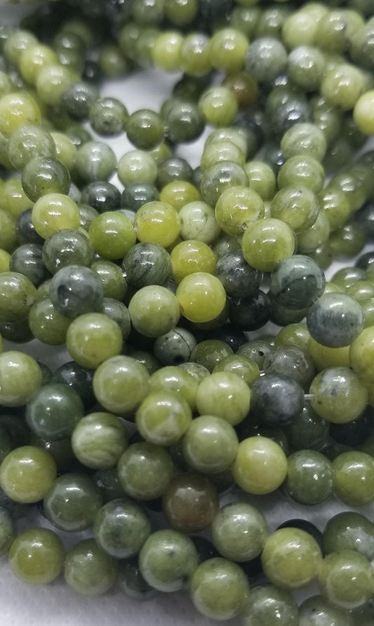 1 strand Natural Chinese Jade Beads, Round, Polished, 6mm, Hole 1mm; about 62pcs/strand, 15.4", Full strand