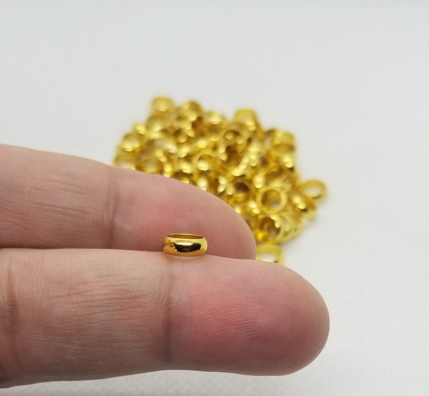 10 pieces Golden Rondelle Spacer Bead, Linking Ring, Brass Spacer Beads, Ring, Golden, 6.5x2.5mm, Large Hole 5mm