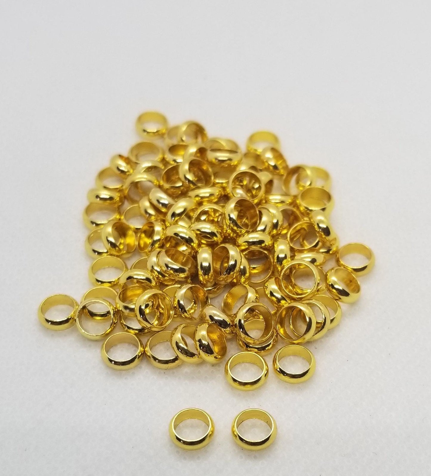 10 pieces Golden Rondelle Spacer Bead, Linking Ring, Brass Spacer Beads, Ring, Golden, 6.5x2.5mm, Large Hole 5mm