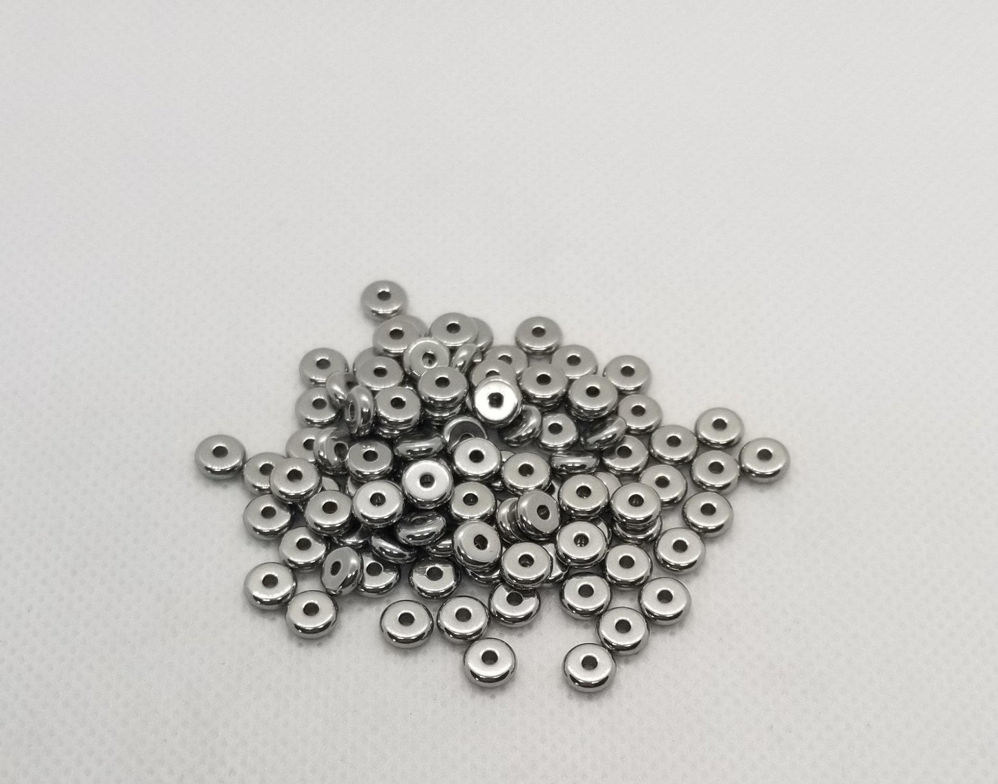 10 pcs Stainless Steel Heishi Disc Spacer Beads, 304 Stainless Steel, Rondelle, Dark Silver Color, Stainless Steel Colour, 6x2mm, Hole 1.6mm