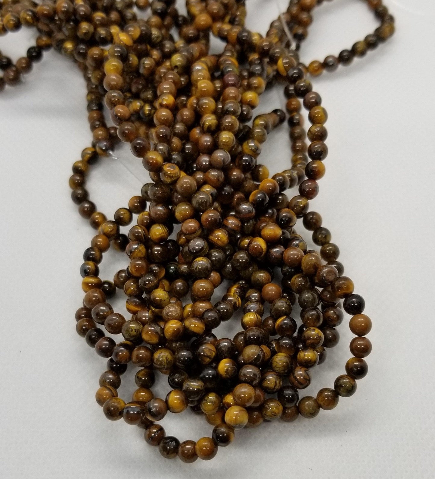 1 Strand Natural Polished Tiger Eye, Round, 4mm, 6mm, 8mm, Hole 1mm, Full 15'" Strand, Bead Count in description