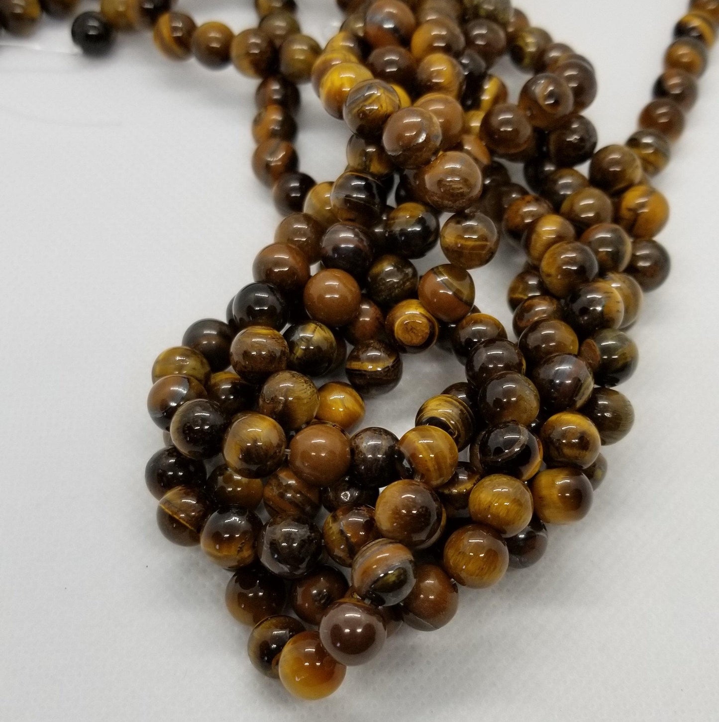 1 Strand Natural Polished Tiger Eye, Round, 4mm, 6mm, 8mm, Hole 1mm, Full 15'" Strand, Bead Count in description