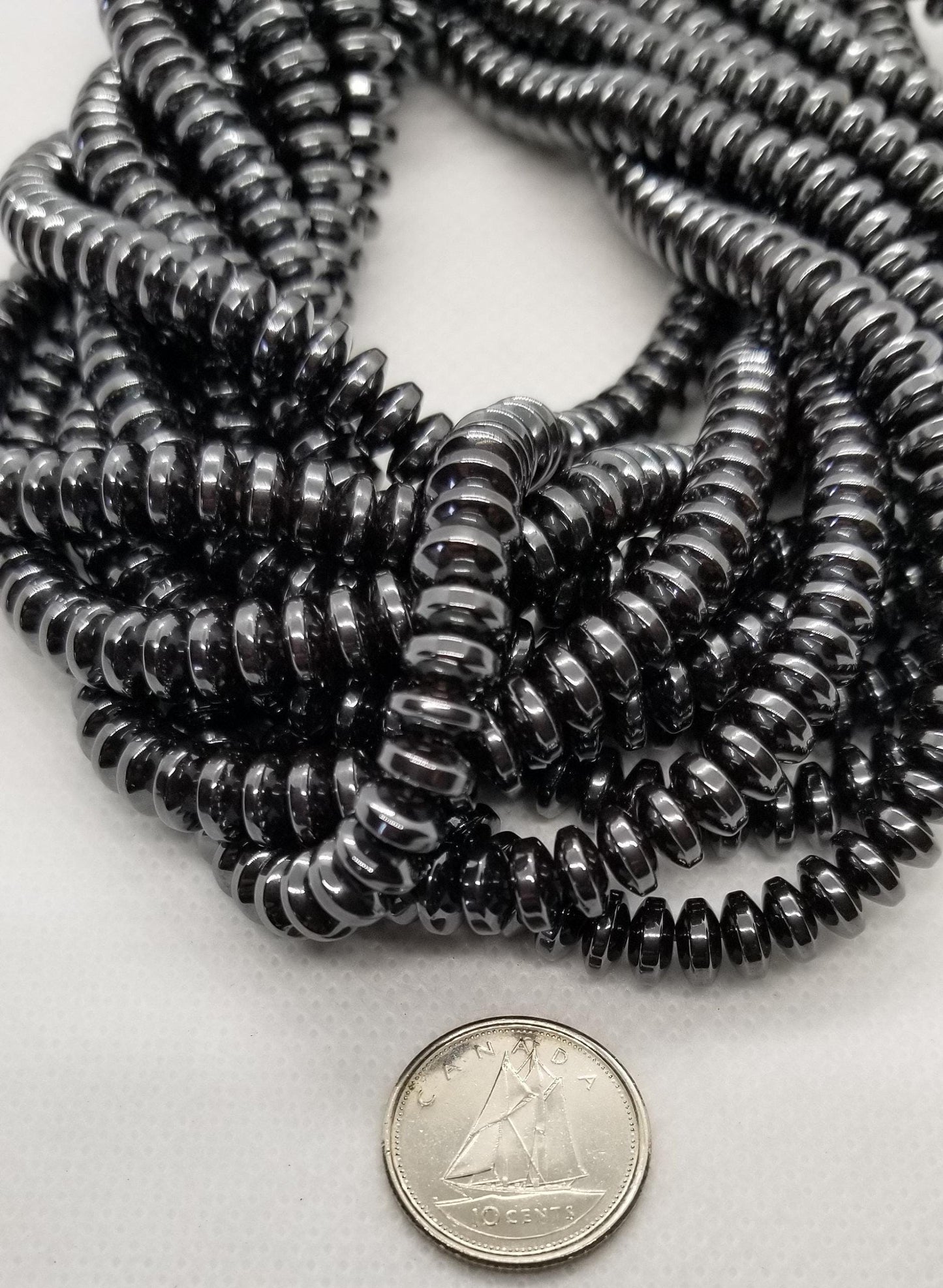 1 strand Hematite Rondelle Spacer Beads, Synthetic, Non-Magnetic, Black, 6.5x3mm, Hole 1mm, about 135pcs/strand, Full Strand 15.5", see desc