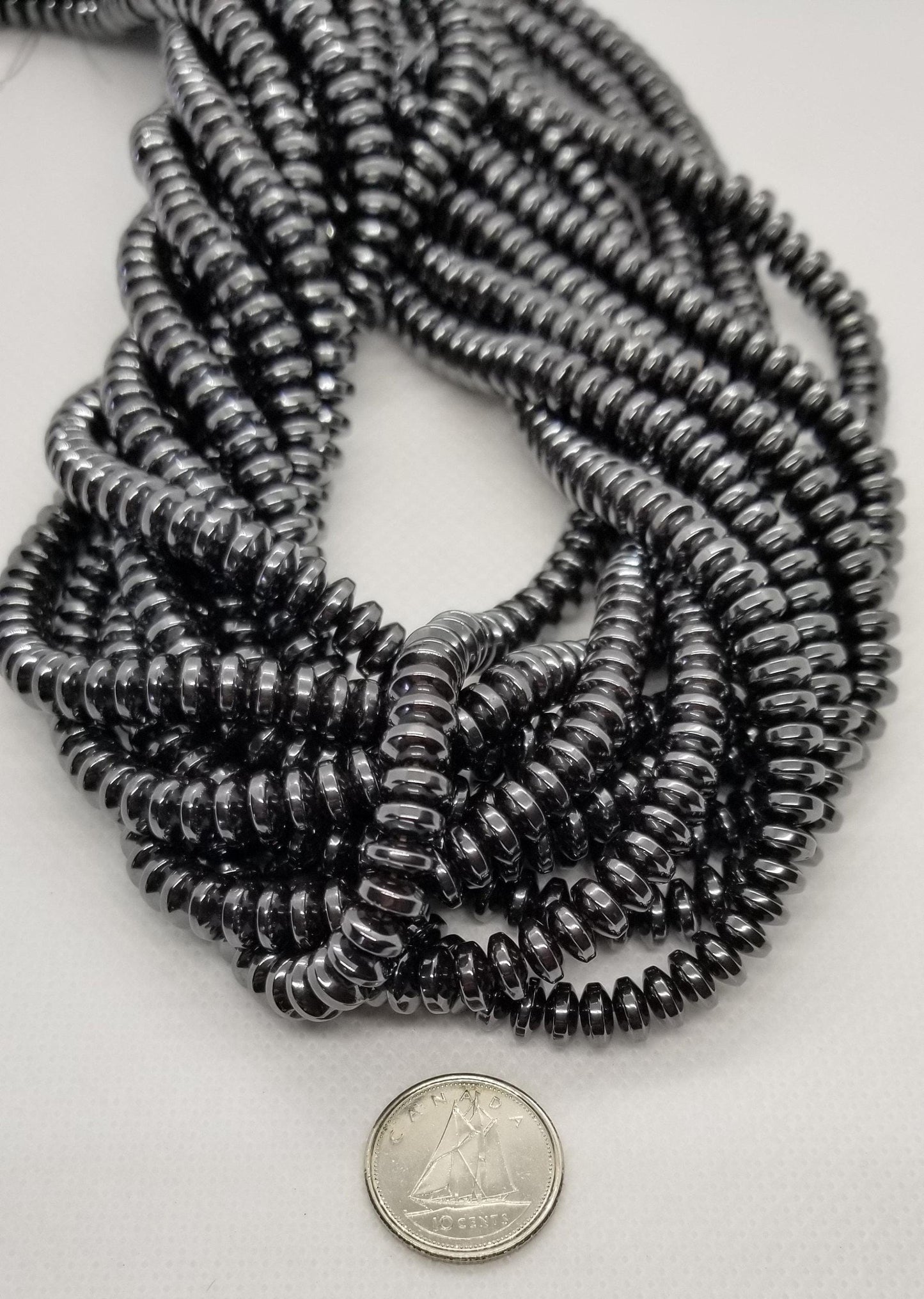 1 strand Hematite Rondelle Spacer Beads, Synthetic, Non-Magnetic, Black, 6.5x3mm, Hole 1mm, about 135pcs/strand, Full Strand 15.5", see desc