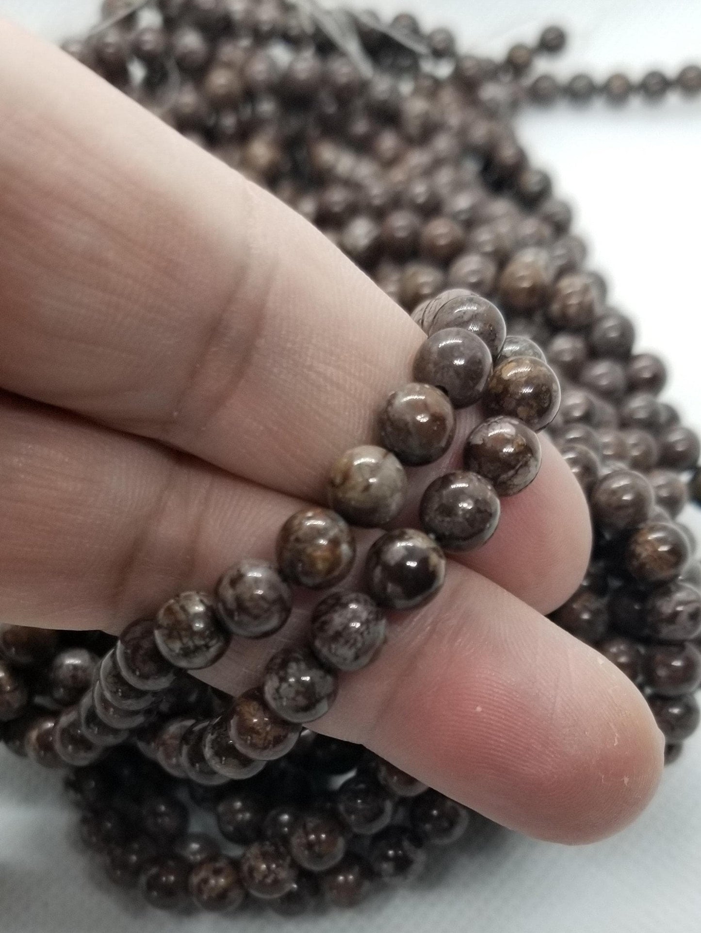 1 strand Natural Snowflake Obsidian Beads, Polished Strands, Coffee Color, Round, 6~6.5mm, Hole 1mm, about 60pcs/strand, 15" Full Strand