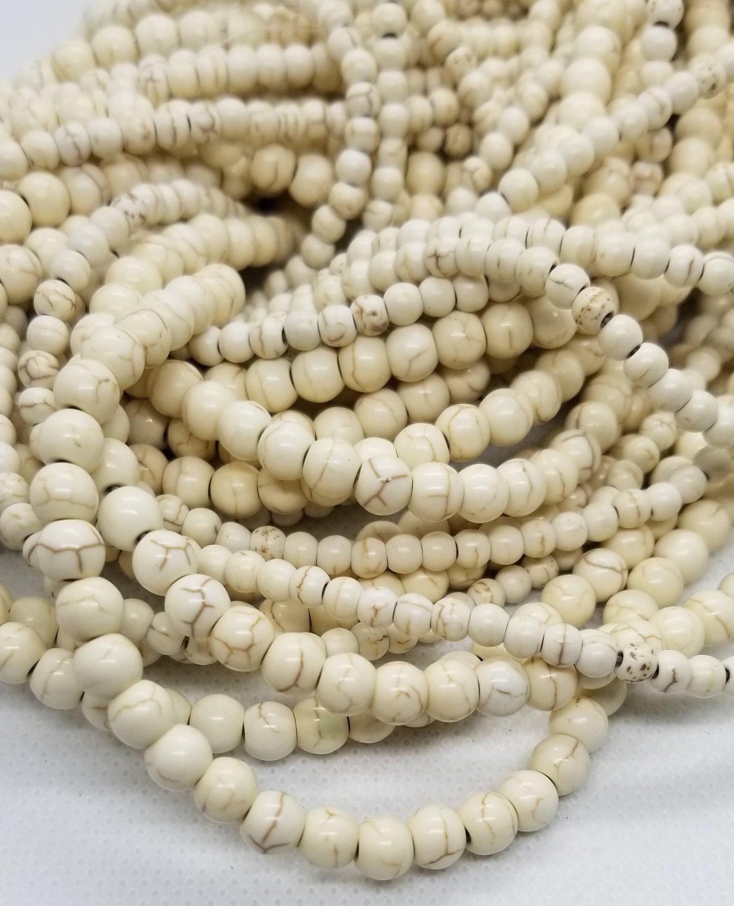 1 strand Magnesite Beads, Polished, Turquoise, Synthetic, Antique White, Round, 4mm or 6mm, Hole 1mm, Bead count in description
