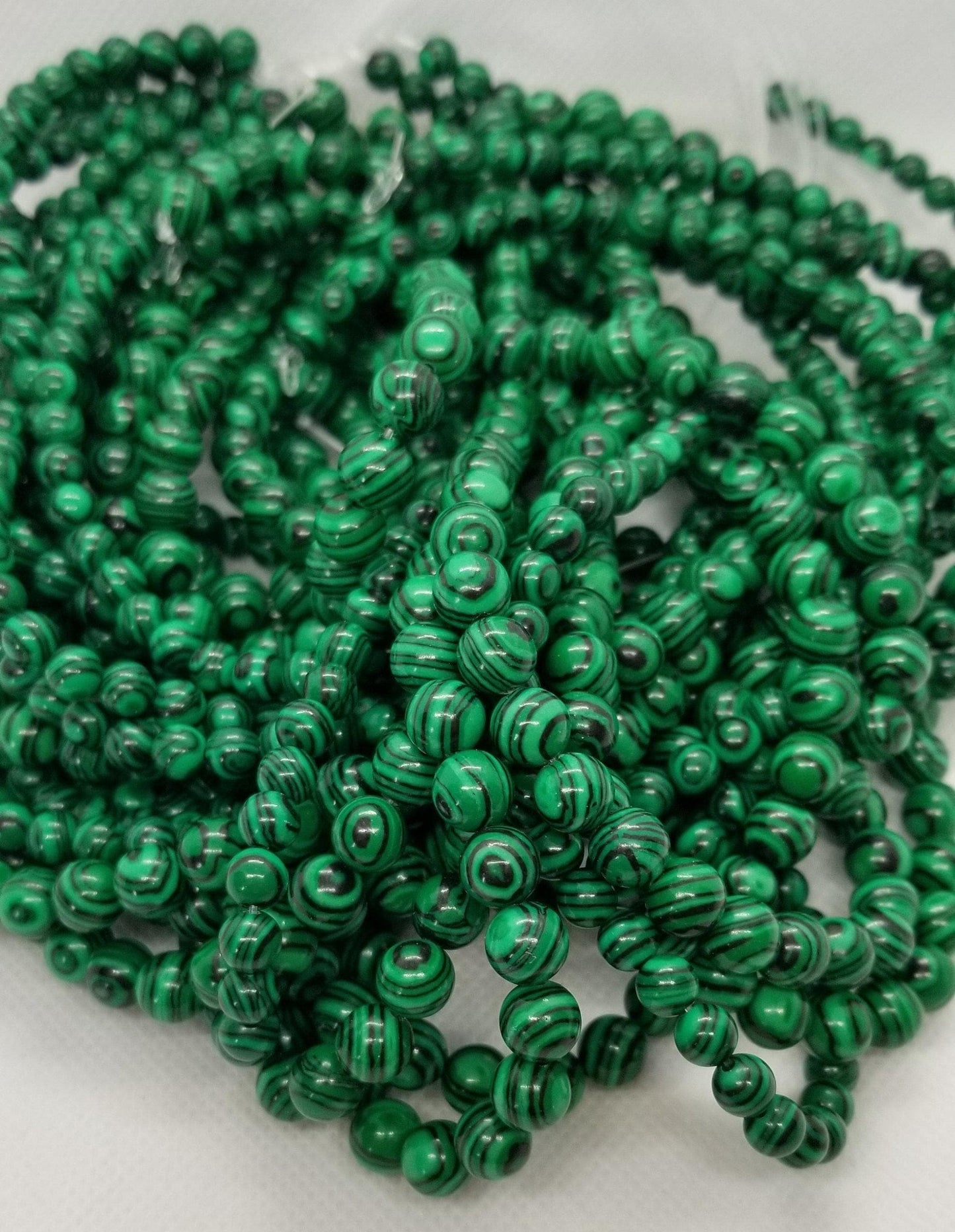 1 Strand Malachite Beads, Dyed, Synthetic, Round, 6mm or 8mm, Hole 1mm, Full Strand approx 15 inches (38 cm), see description for bead count