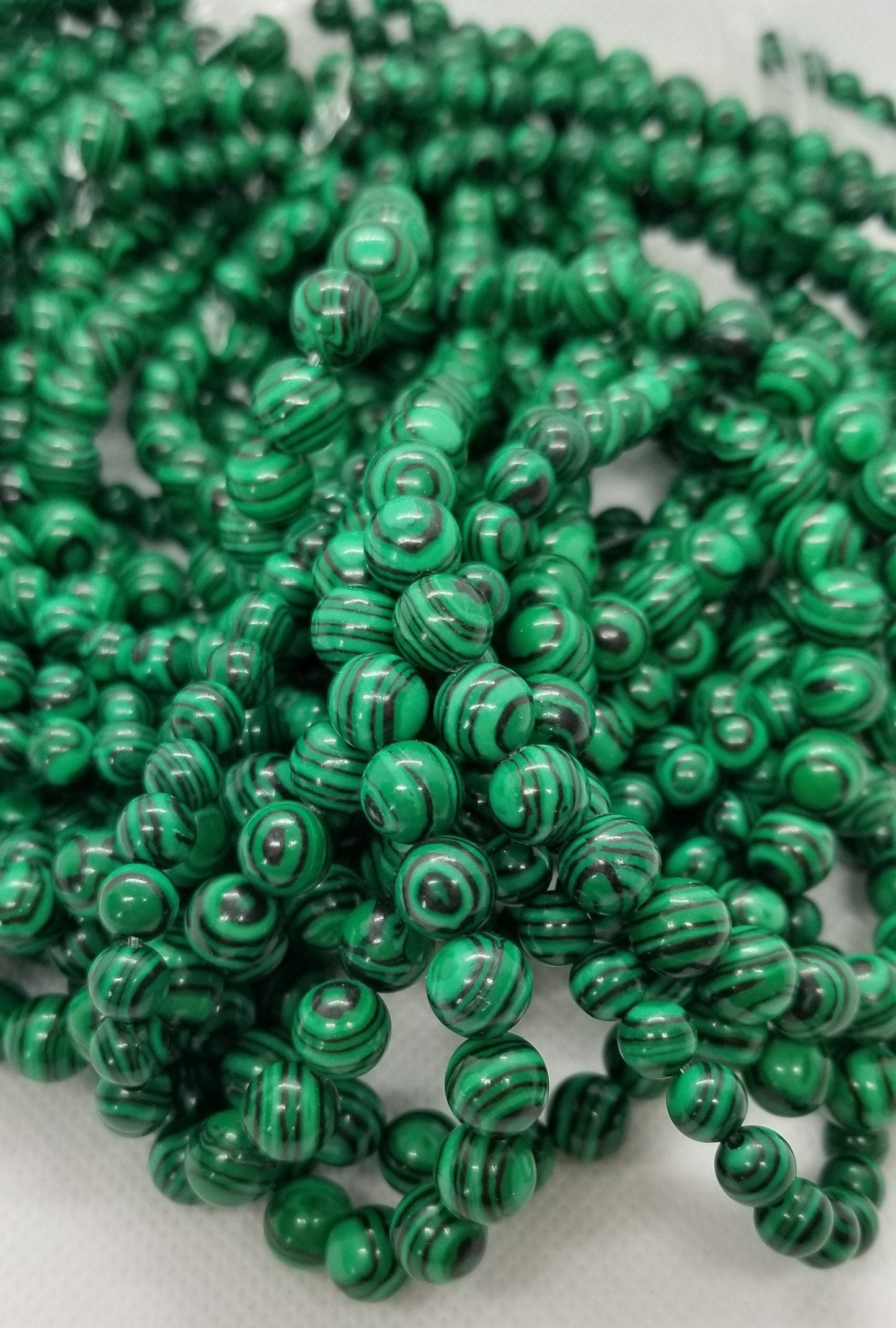 1 Strand Malachite Beads, Dyed, Synthetic, Round, 6mm or 8mm, Hole 1mm, Full Strand approx 15 inches (38 cm), see description for bead count