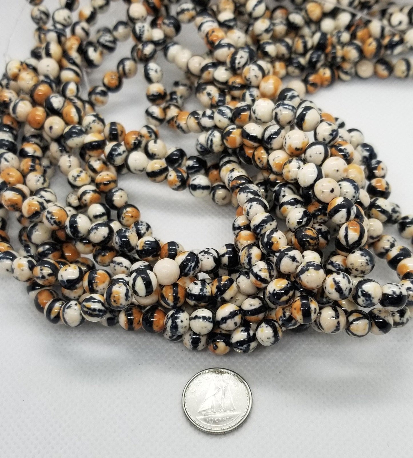 1 strand Ocean White Jade Beads, Unique, Dyed Cream, Rust, Black, Synthetic, Round 6~7mm, Hole 1mm, about 60pcs per strand, Full 15'' strand