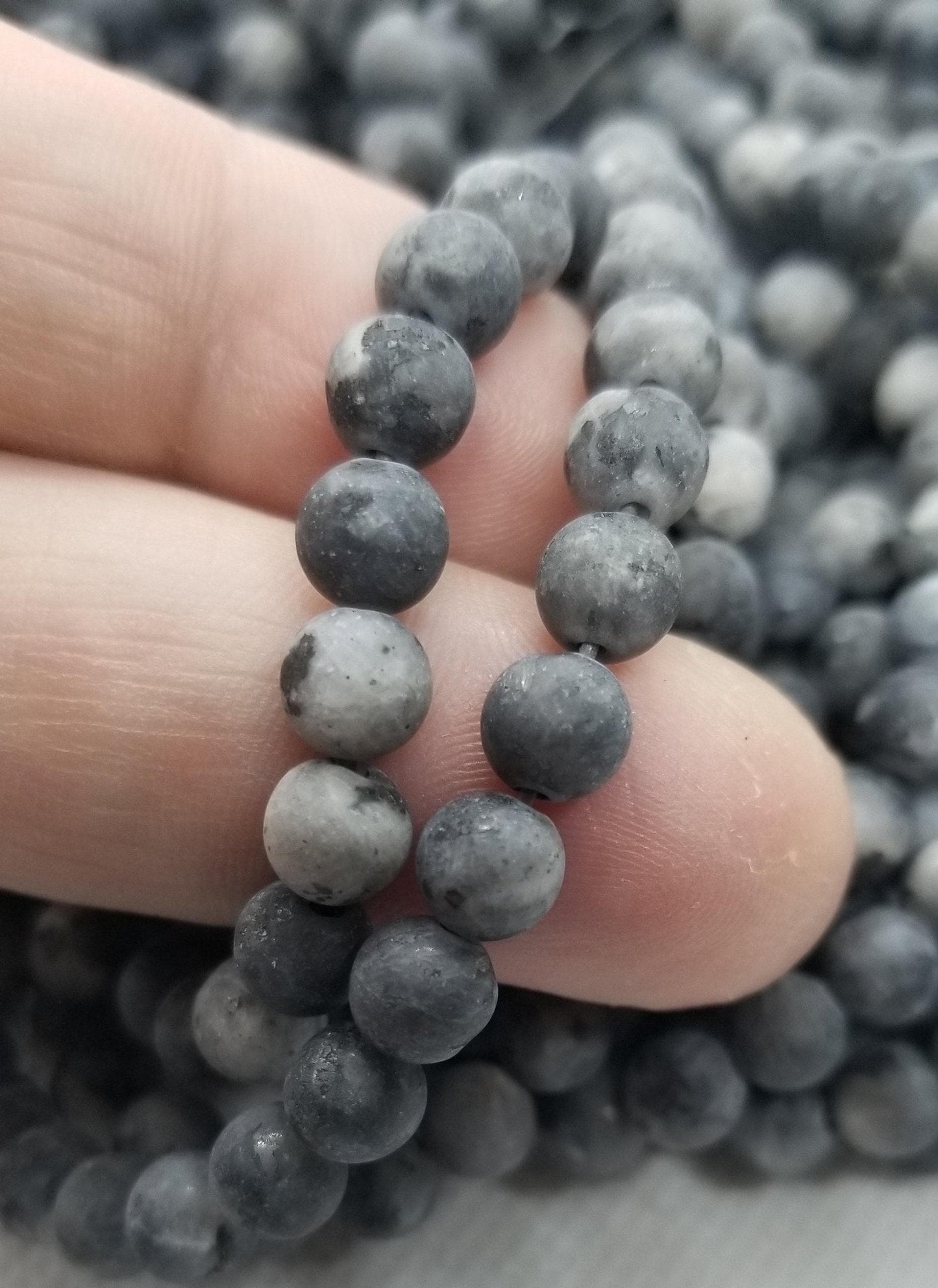 1 strand Natural Black Labradorite Beads, Round, Frosted, Matte Larvikite, 6mm, Hole: 0.8mm; about 55pcs/strand, 14'' Full Strand