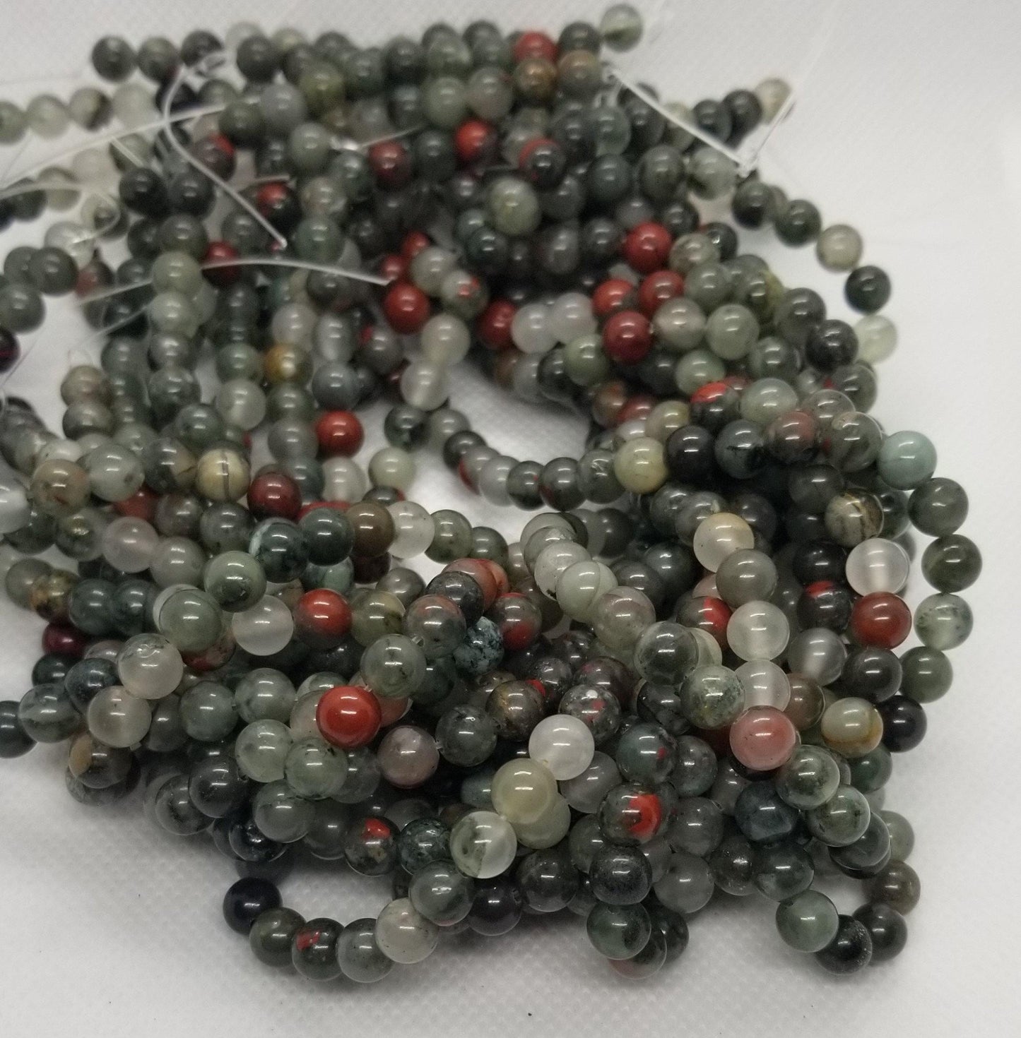 1 strand Natural African Bloodstone Beads, Polished Strands, Heliotrope Beads, Round, 6mm, Hole 1mm, about 60pcs/strand, 15" Full Strand