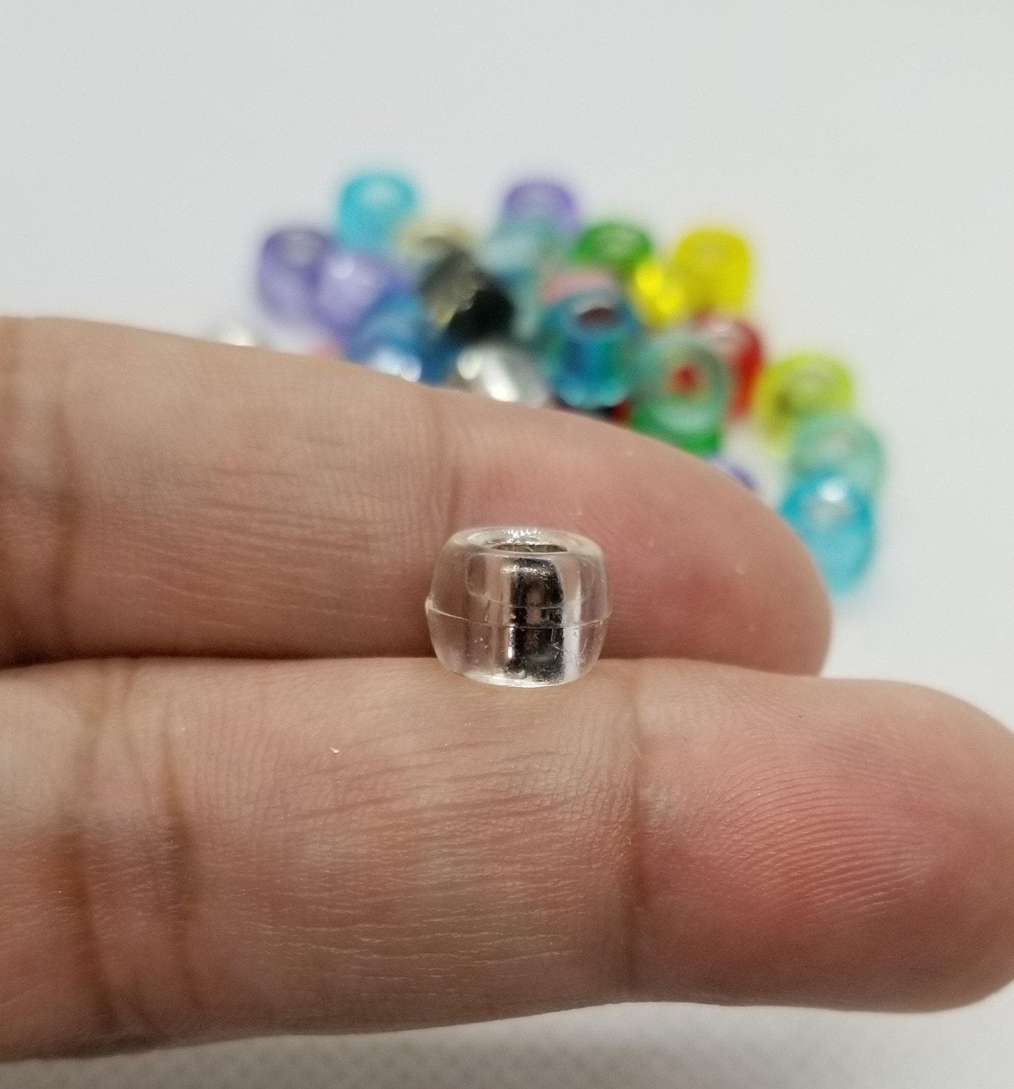 25 pieces Acrylic Barrel Spacer Beads, Imitation Silver Foil Glass, Large Hole, Mixed Colors, 9x6mm, Large Hole 4mm