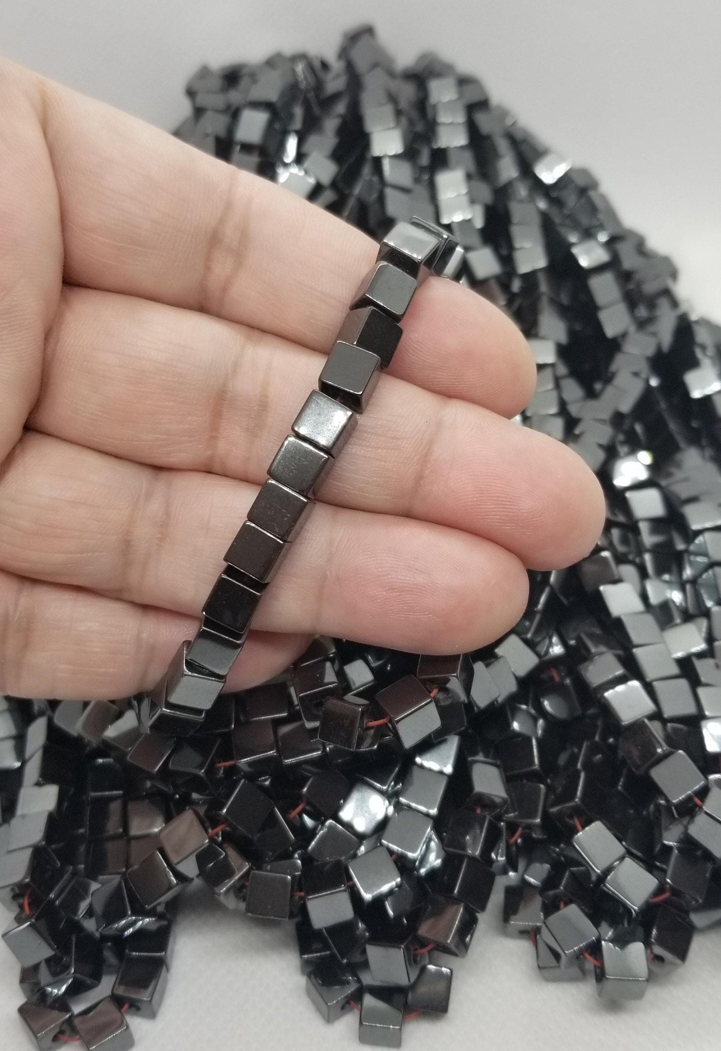1 strand Polished Hematite Cubes, Non-magnetic Synthetic Hematite, Grade A, Cube, Black, 6x6x6mm, Hole 1mm, about 60pcs, Full strand