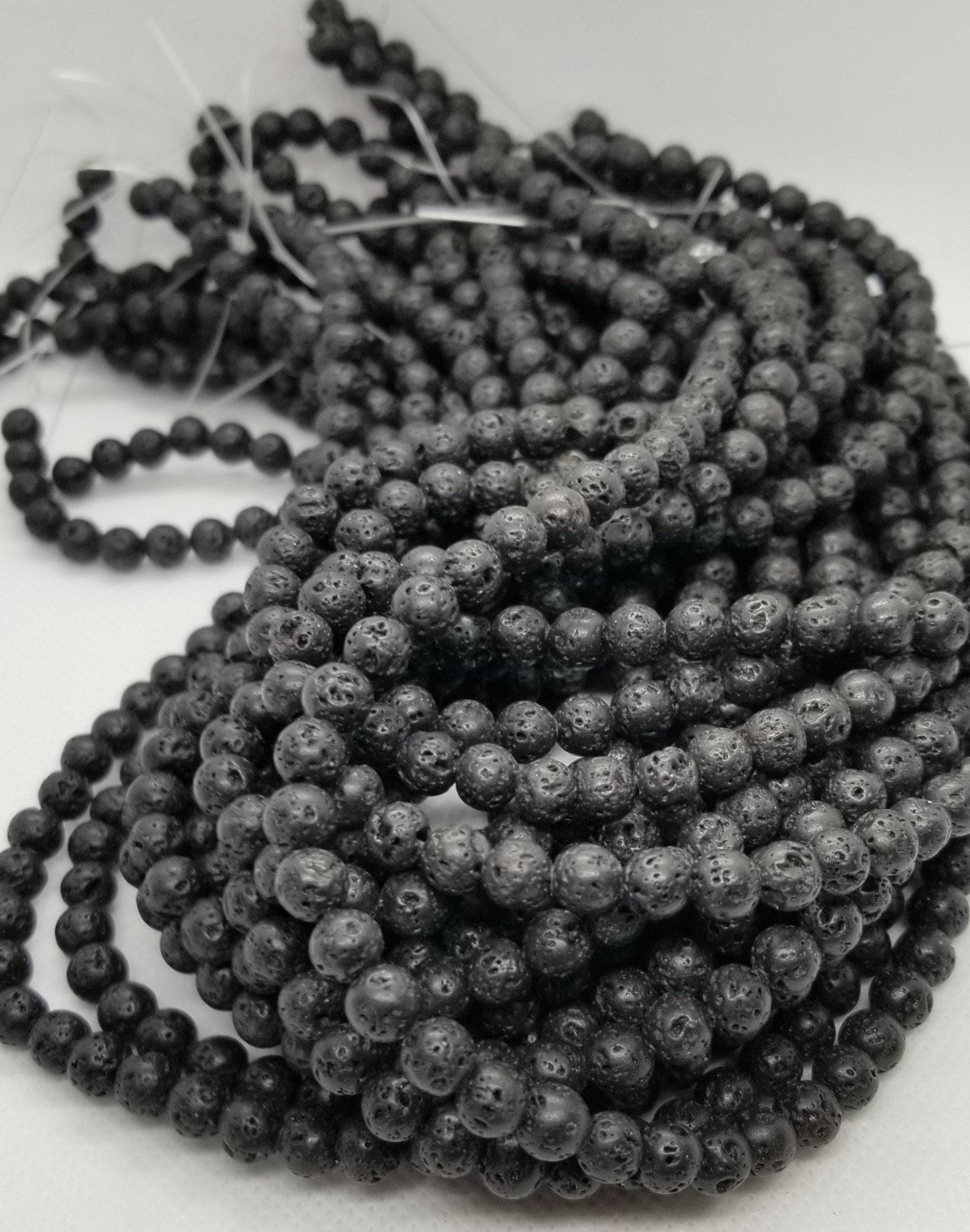1 strand Natural Black Lava Stone Beads, Round, Waxed, 6 or 8mm, Hole 1mm, Full strand 15.5", about 60pcs/strand 6mm, about 48pcs/strand 8mm