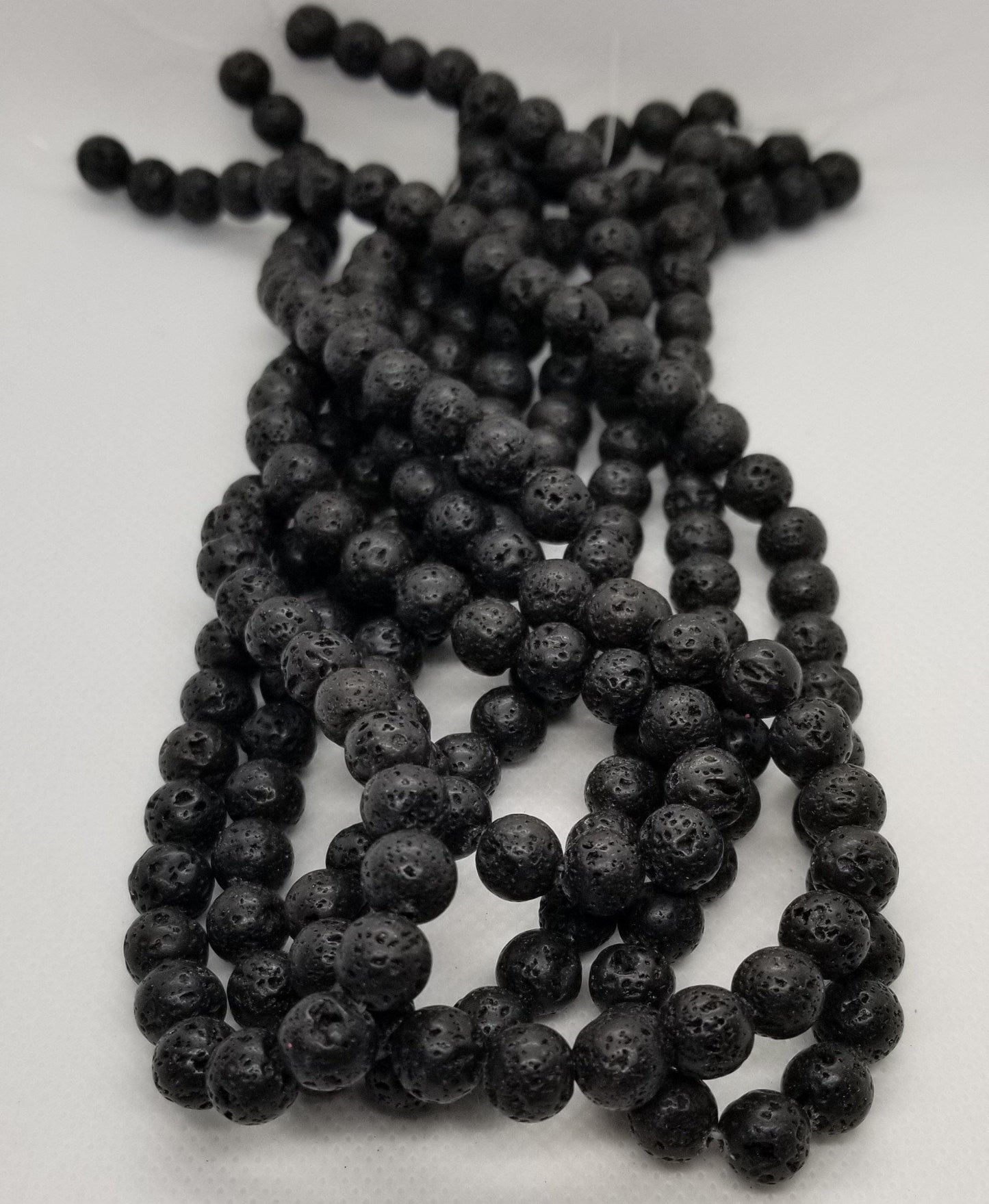 1 strand Natural Black Lava Stone Beads, Round, Waxed, 6 or 8mm, Hole 1mm, Full strand 15.5", about 60pcs/strand 6mm, about 48pcs/strand 8mm