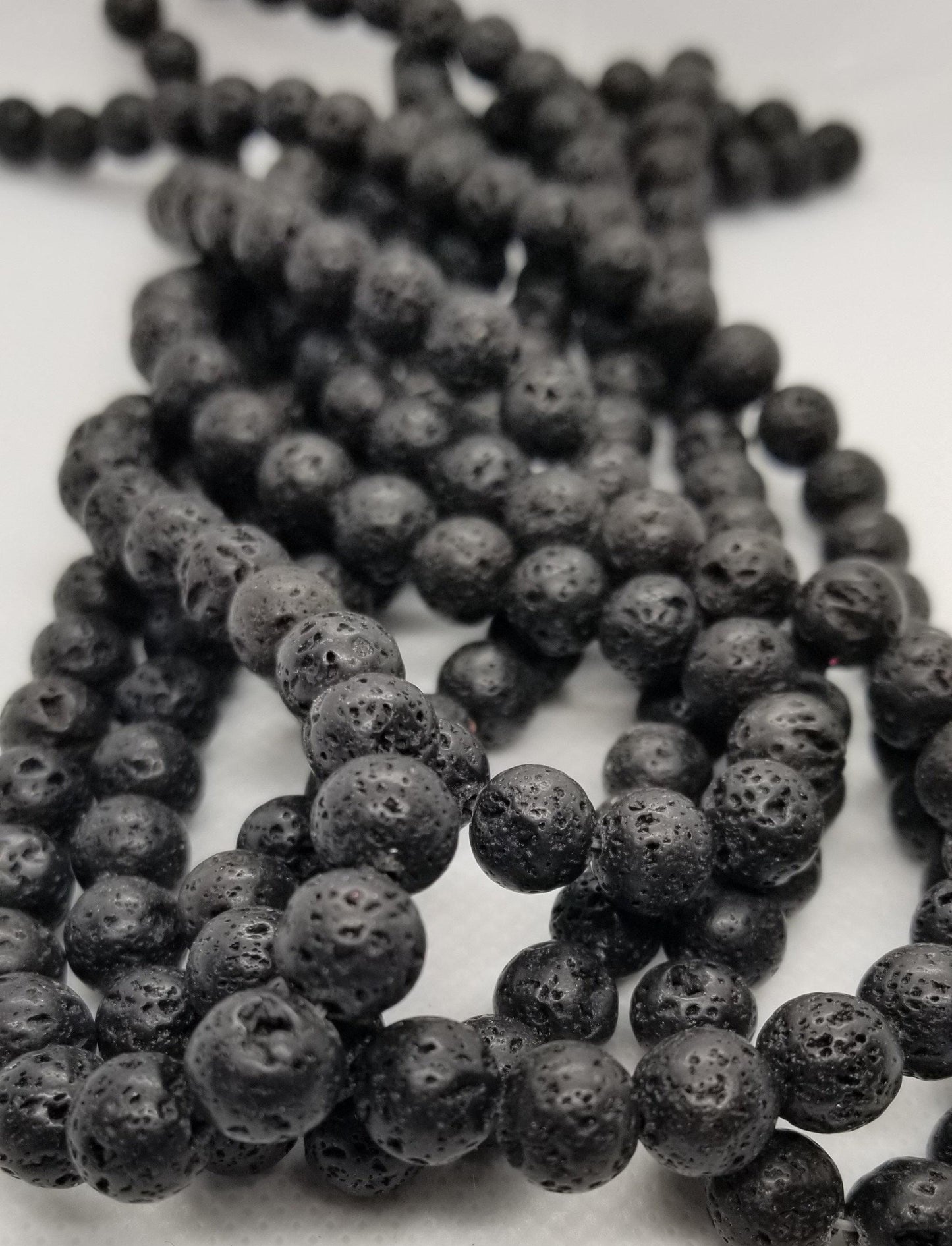 1 strand Natural Black Lava Stone Beads, Round, Waxed, 6 or 8mm, Hole 1mm, Full strand 15.5", about 60pcs/strand 6mm, about 48pcs/strand 8mm