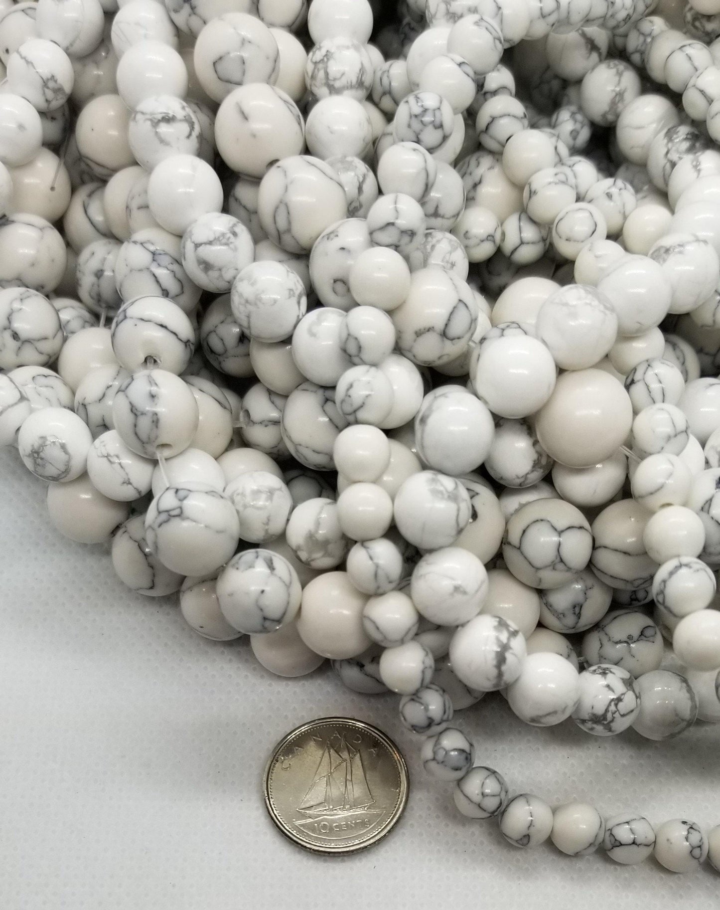 Beautiful White Howlite Beads, 1 strand, Synthetic, Round, 6-8-10mm, Full 14.5 inch strand, Bead count in description
