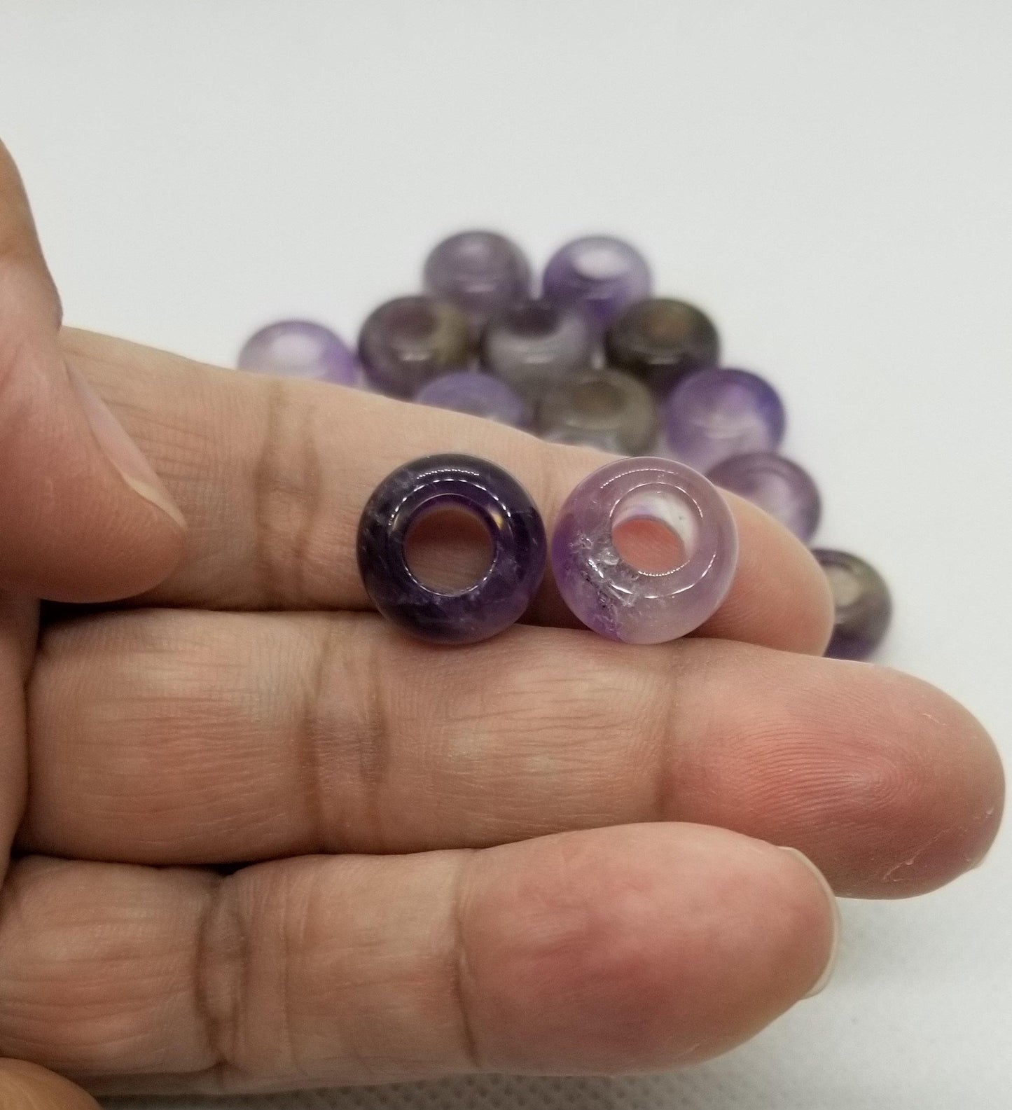 4 pcs Natural Amethyst Beads, large hole bead, rondelle, polished, 14x8mm, hole 6mm, macrame hair beard kumihimo jewelry