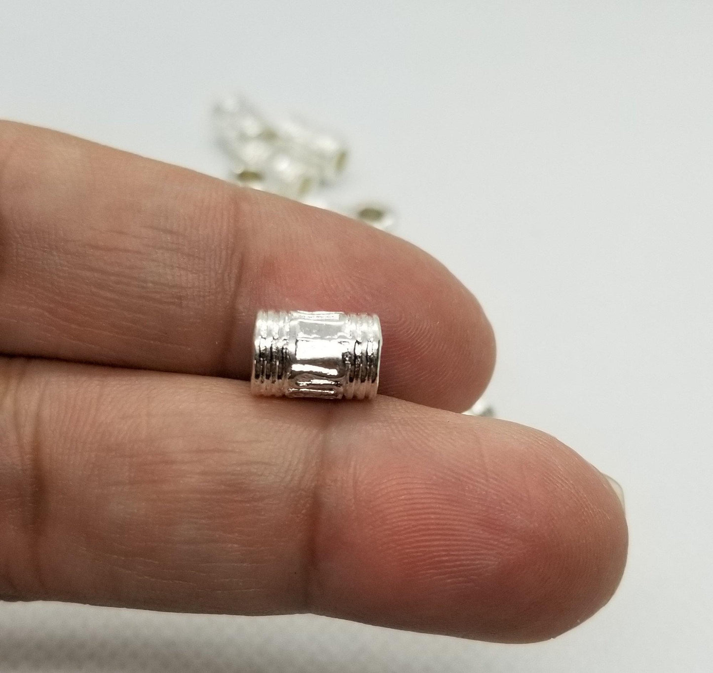 10 pieces Bright Silver Column Spacer Bead, Tibetan Style Alloy, Lead, Cadmium, Nickel Free, 10x7mm, Large Hole 4mm, hair beard dread bead