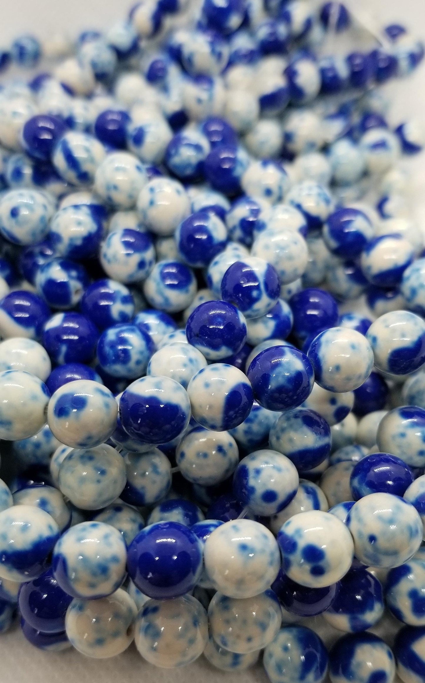 1 strand Ocean White Jade Beads, Dyed, Round, Royal Blue, Polished, 8mm, Hole 1mm; about 48 pcs per strand, 15.5 inch full strand