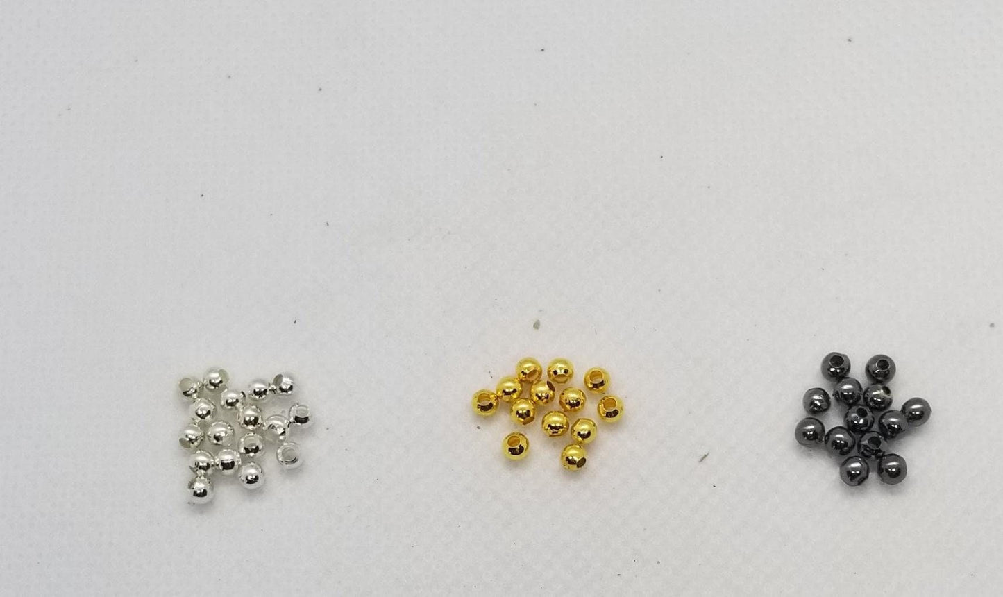 Bright Silver, Gold or Gunmetal Round Spacer Beads, 4 grams (min 100 pcs), 3mm Round, hole 1.2mm, See description for details