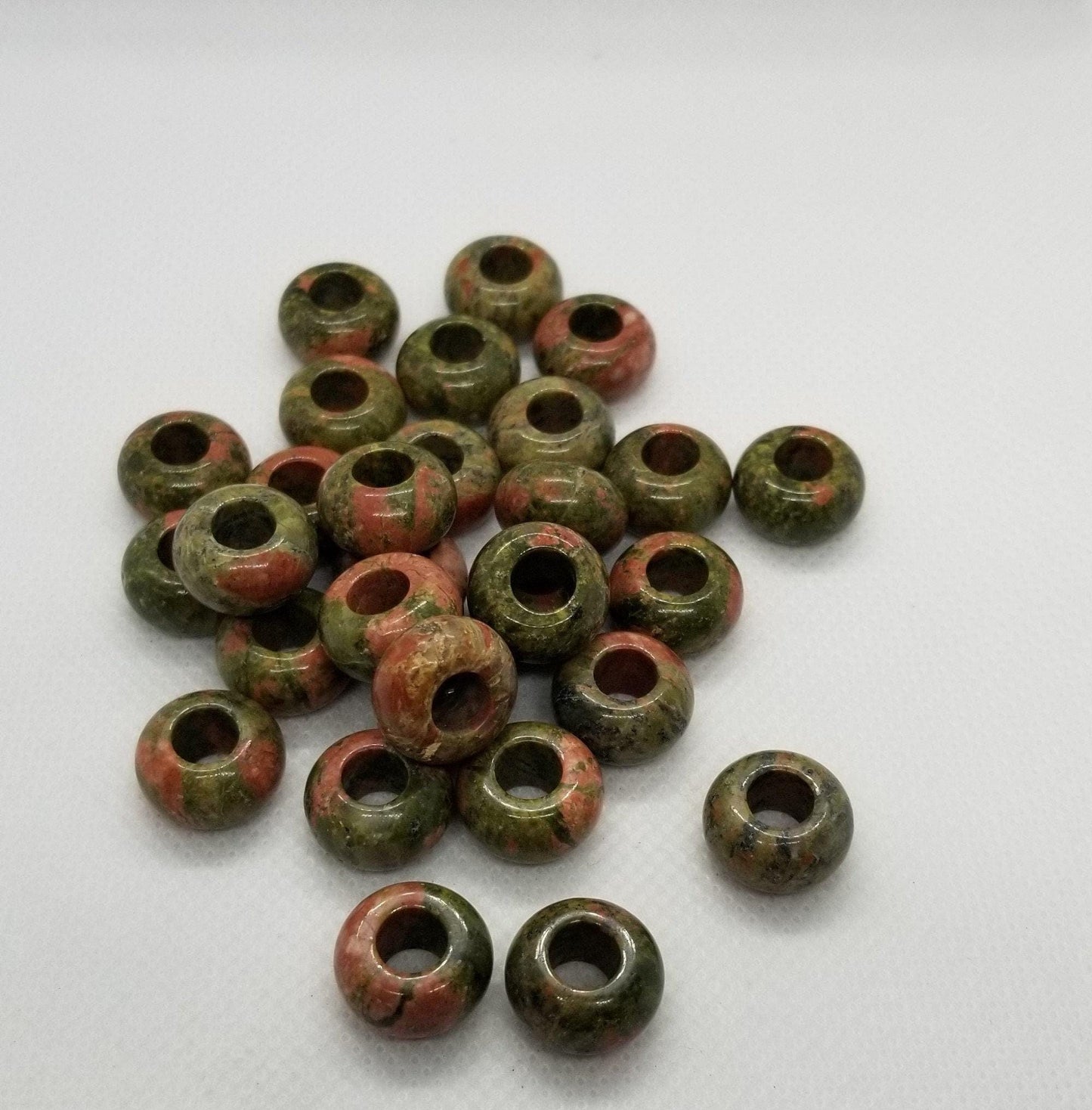 4 pcs Natural Unakite Beads, Rondelle, large hole bead, polished, 14x8mm, hole 6mm, macrame hair beard kumihimo jewelry