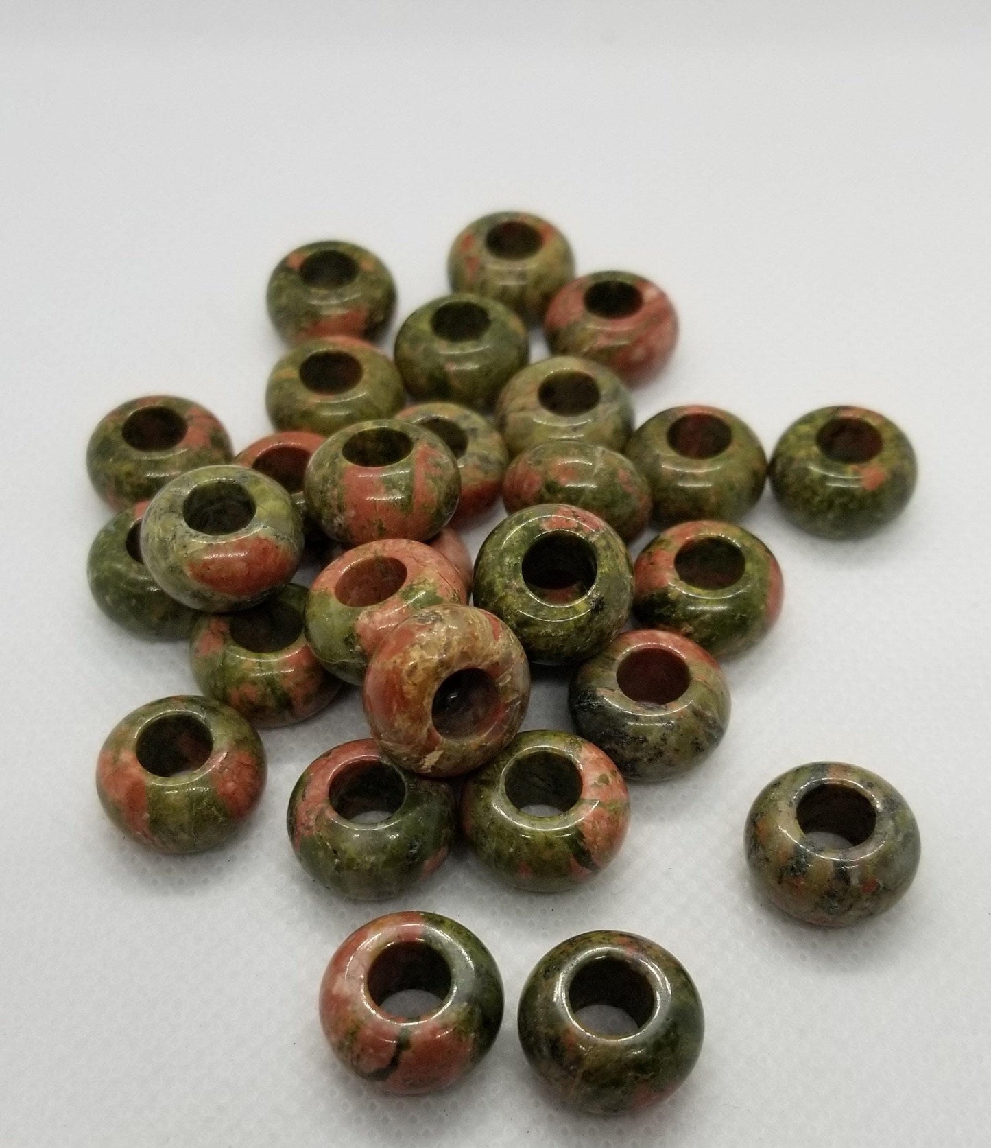 4 pcs Natural Unakite Beads, Rondelle, large hole bead, polished, 14x8mm, hole 6mm, macrame hair beard kumihimo jewelry