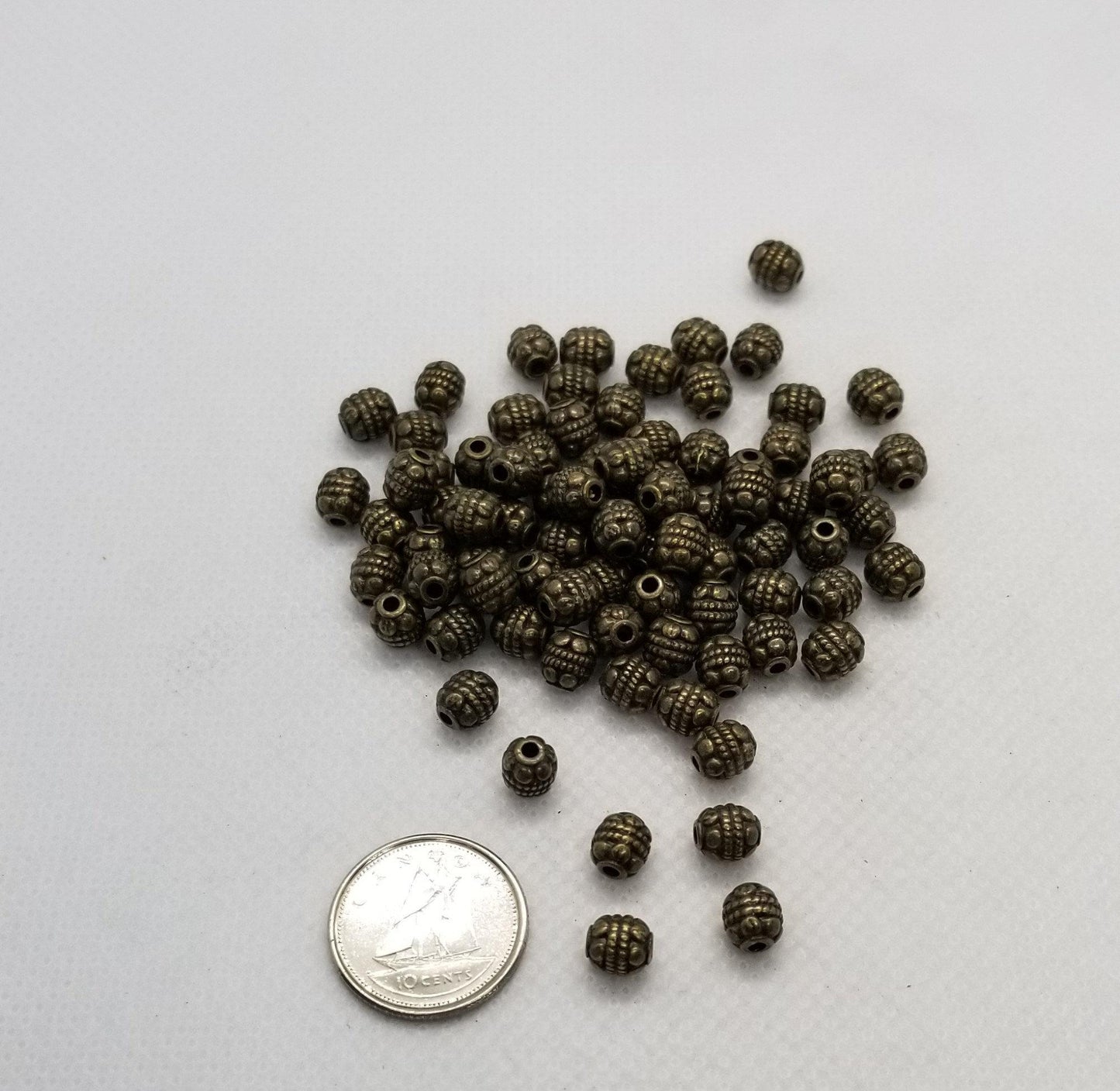 10 pieces Antique Bronze Barrel Beads, Tibetan Style Spacer Beads, Oval, Cadmium, Nickel, Lead Free, 5~5.5x6mm, Hole 1mm